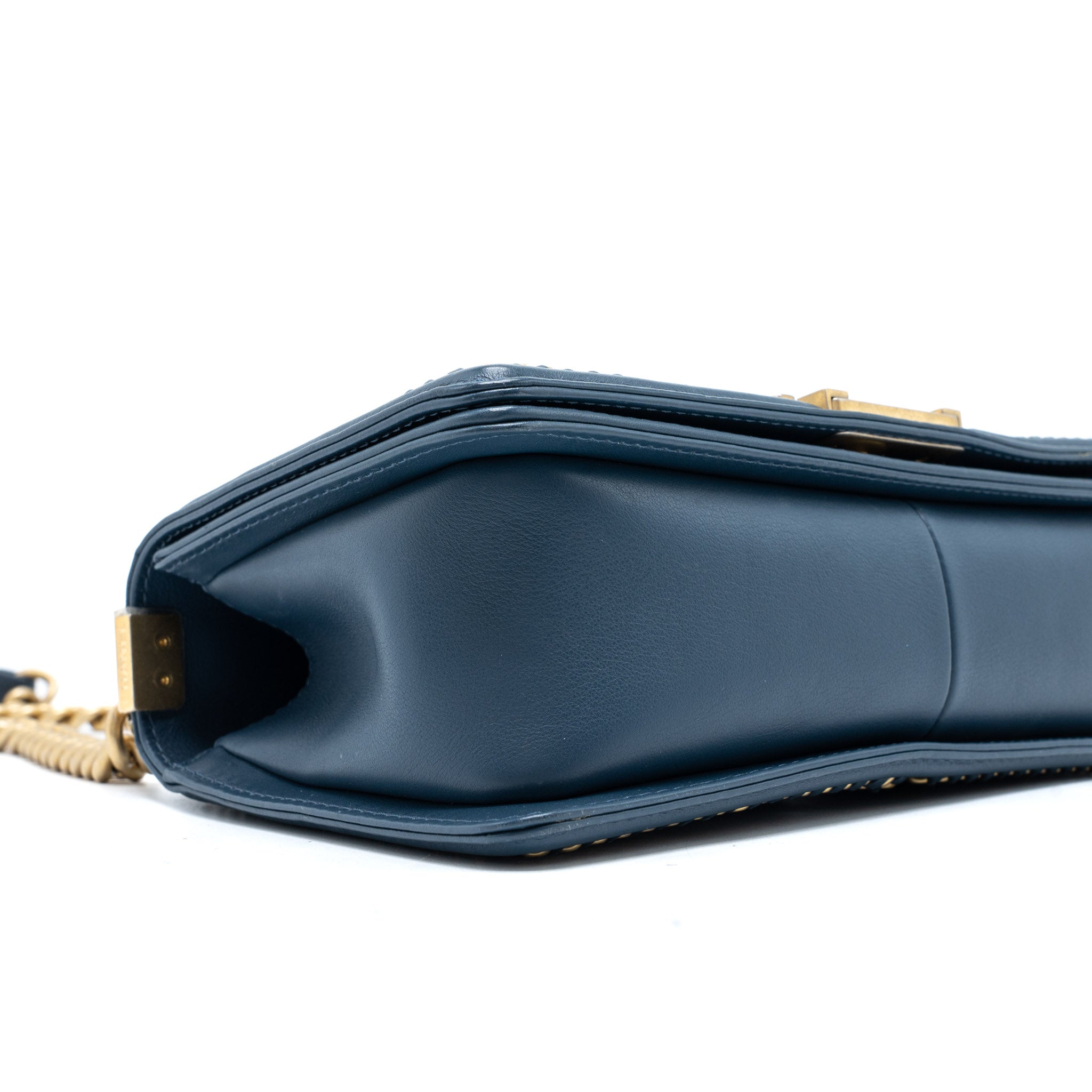 CHANEL TOP HANDLE BOY BAG LAMBSKIN DARK BLUE BRUSHED GHW