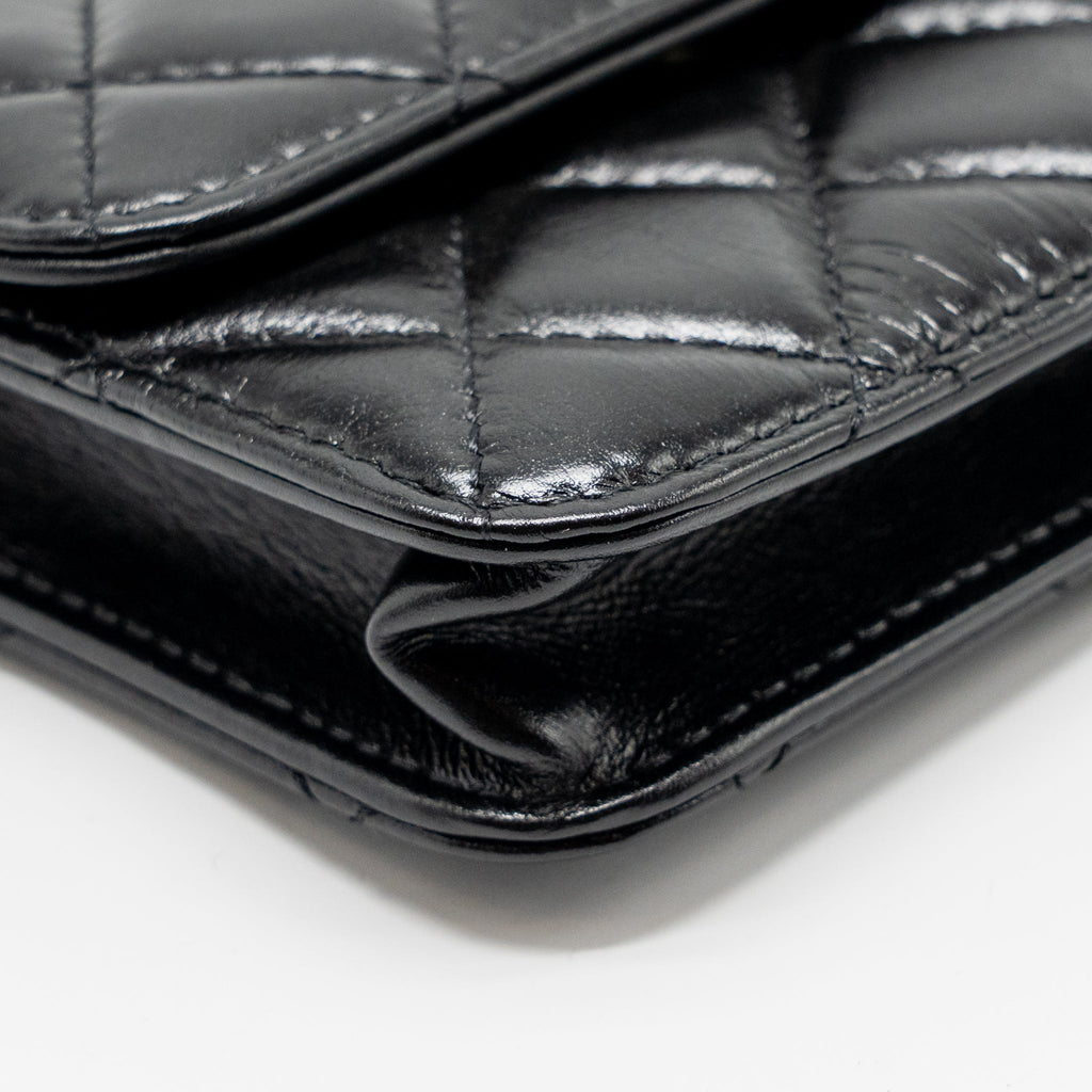 CHANEL CARD HOLDER WITH MAXI PEARLS CHAIN LAMBSKIN BLACK LGHW