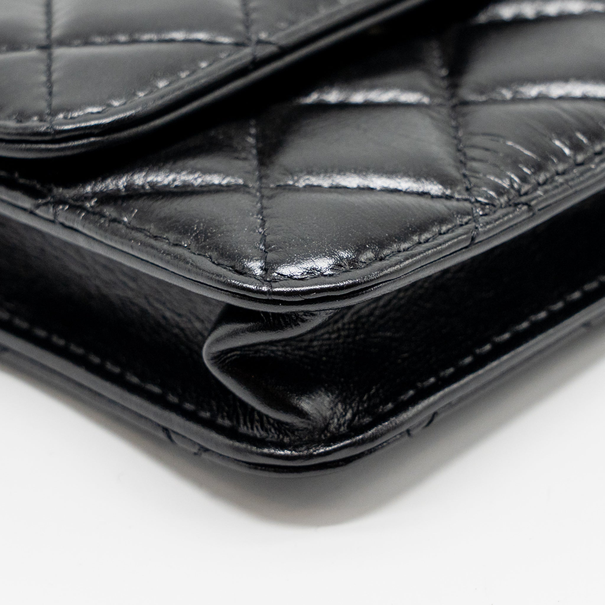 CHANEL CARD HOLDER WITH MAXI PEARLS CHAIN LAMBSKIN BLACK LGHW
