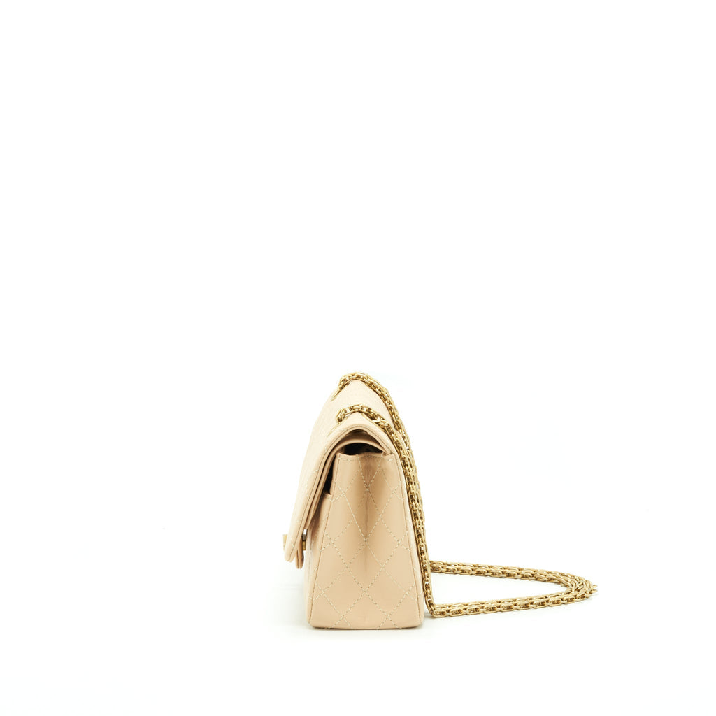 CHANEL 2.55 225 REISSUE DOUBLE FLAP BAG CALFSKIN LIGHT BEIGE GHW