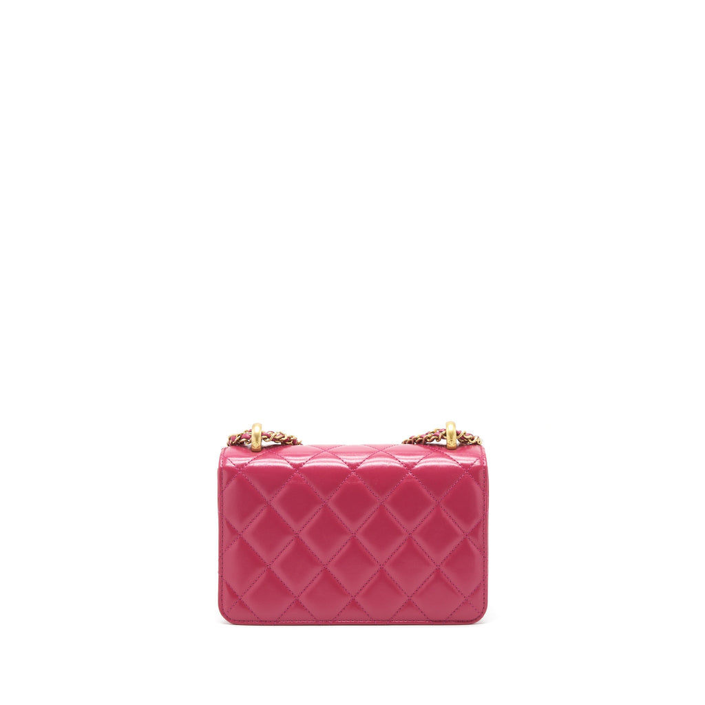 CHANEL 21A SMALL GOLD CRUSH FLAP BAG WITH CHAIN CALFSKIN RASPBERRY PINK GHW (MICROCHIP)