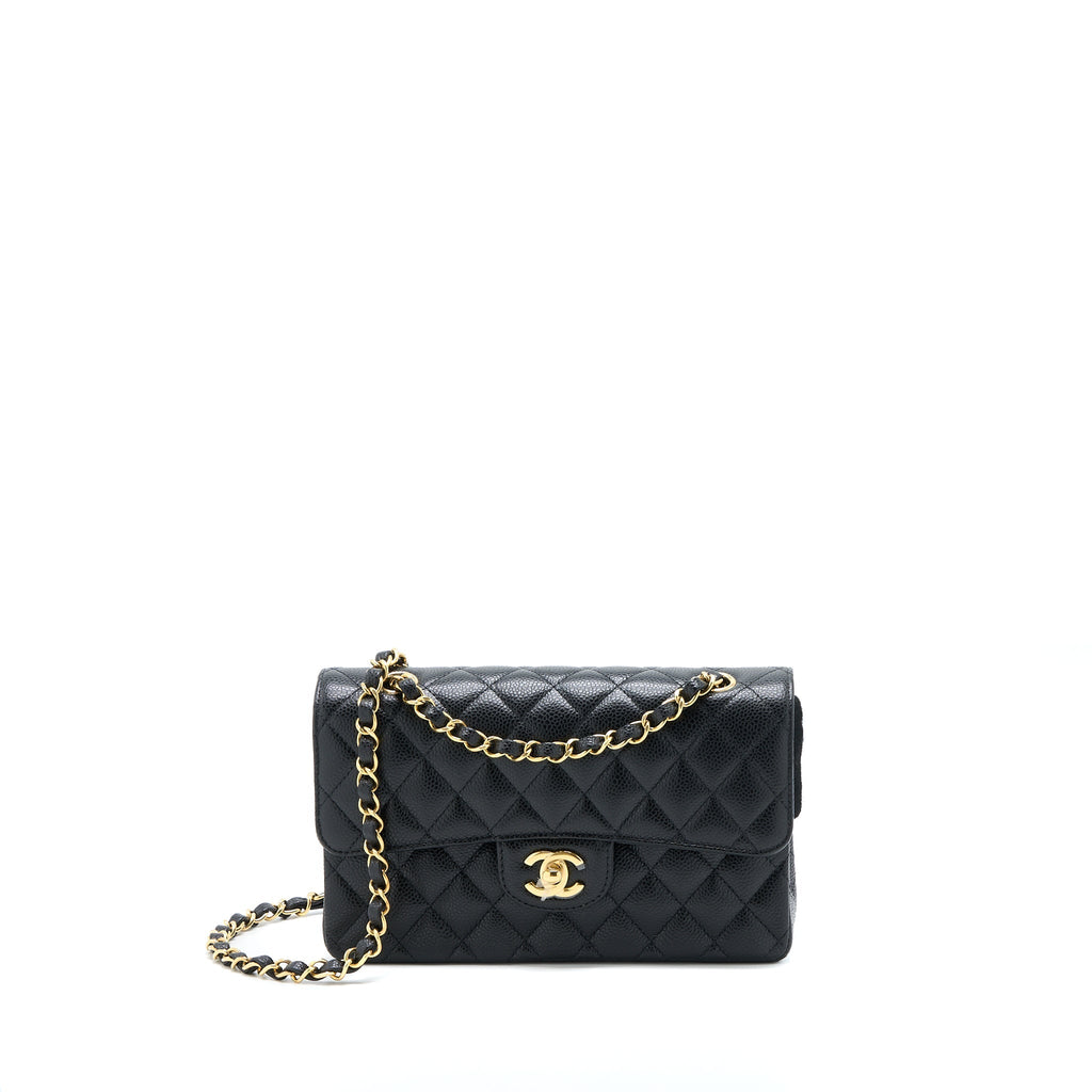 CHANEL SMALL CLASSIC DOUBLE FLAP BAG CAVIAR BLACK GHW (MICROCHIP)