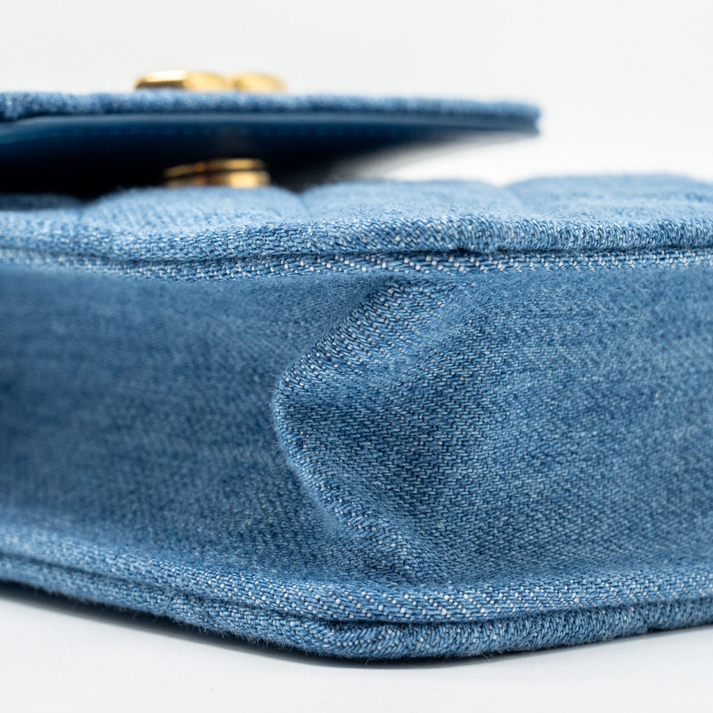 CHANEL MINI VERTICAL FLAP CLUTCH WITH CHAIN DENIM BLUE GHW (MICROCHIP)