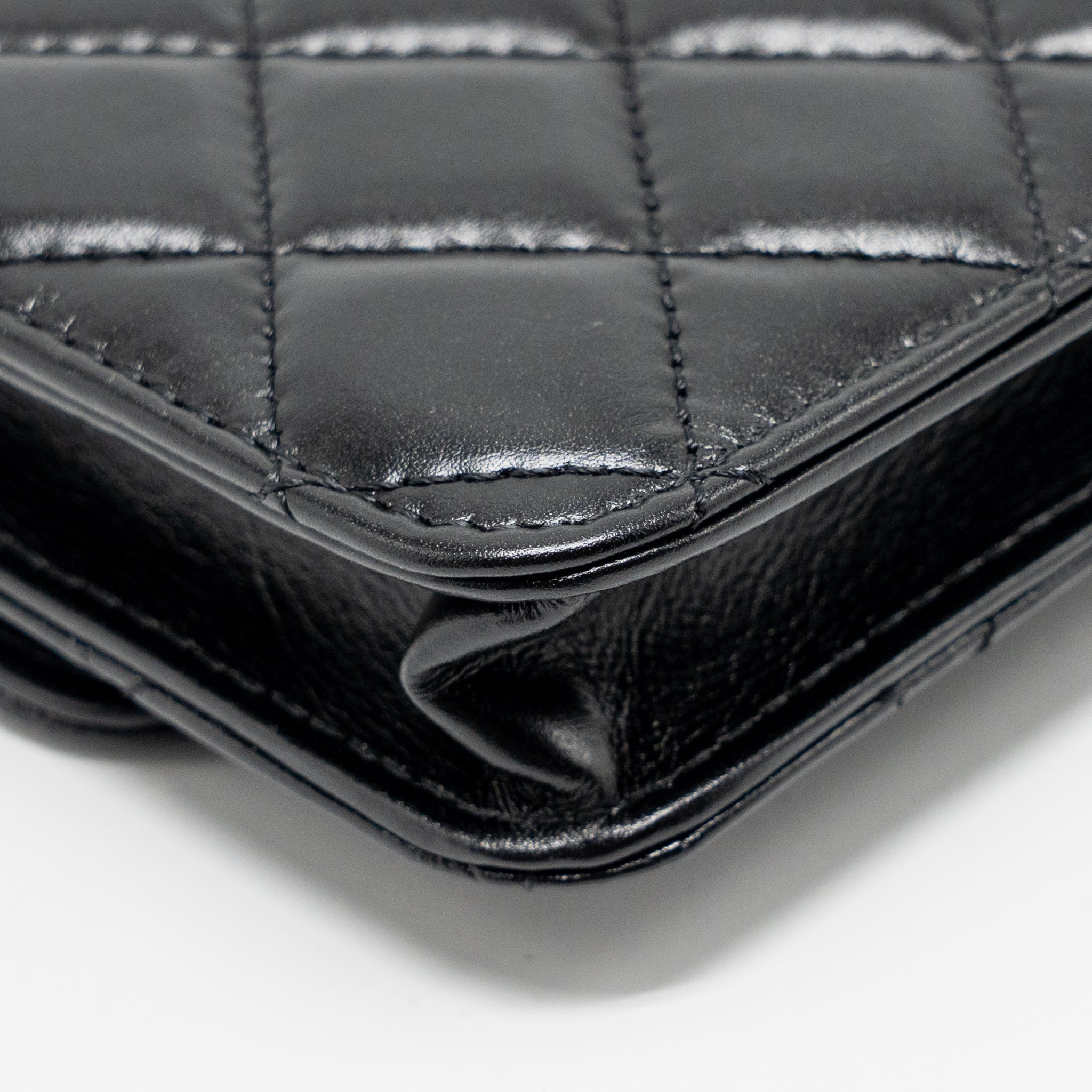 CHANEL CARD HOLDER WITH MAXI PEARLS CHAIN LAMBSKIN BLACK LGHW