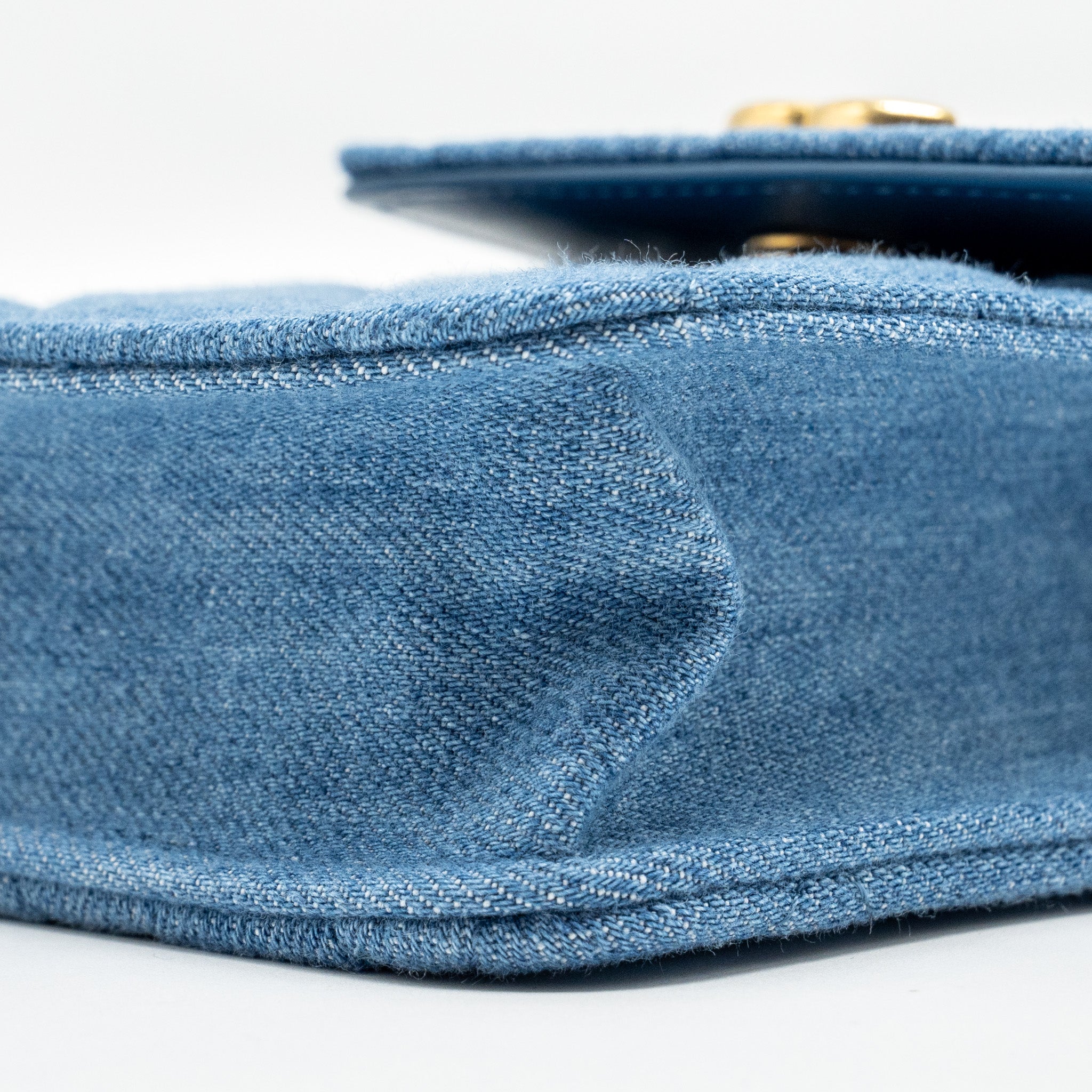 CHANEL MINI VERTICAL FLAP CLUTCH WITH CHAIN DENIM BLUE GHW (MICROCHIP)