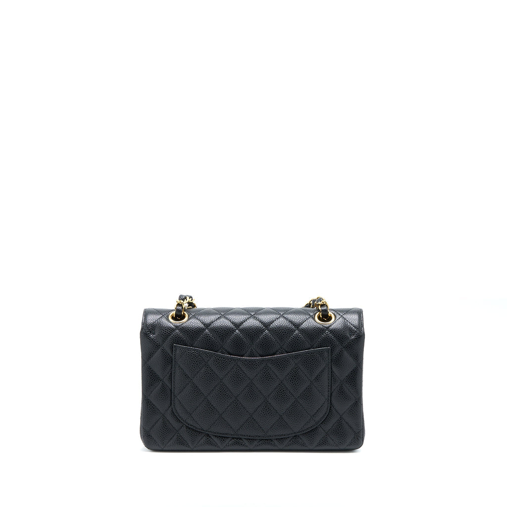 CHANEL SMALL CLASSIC DOUBLE FLAP BAG CAVIAR BLACK GHW (MICROCHIP)