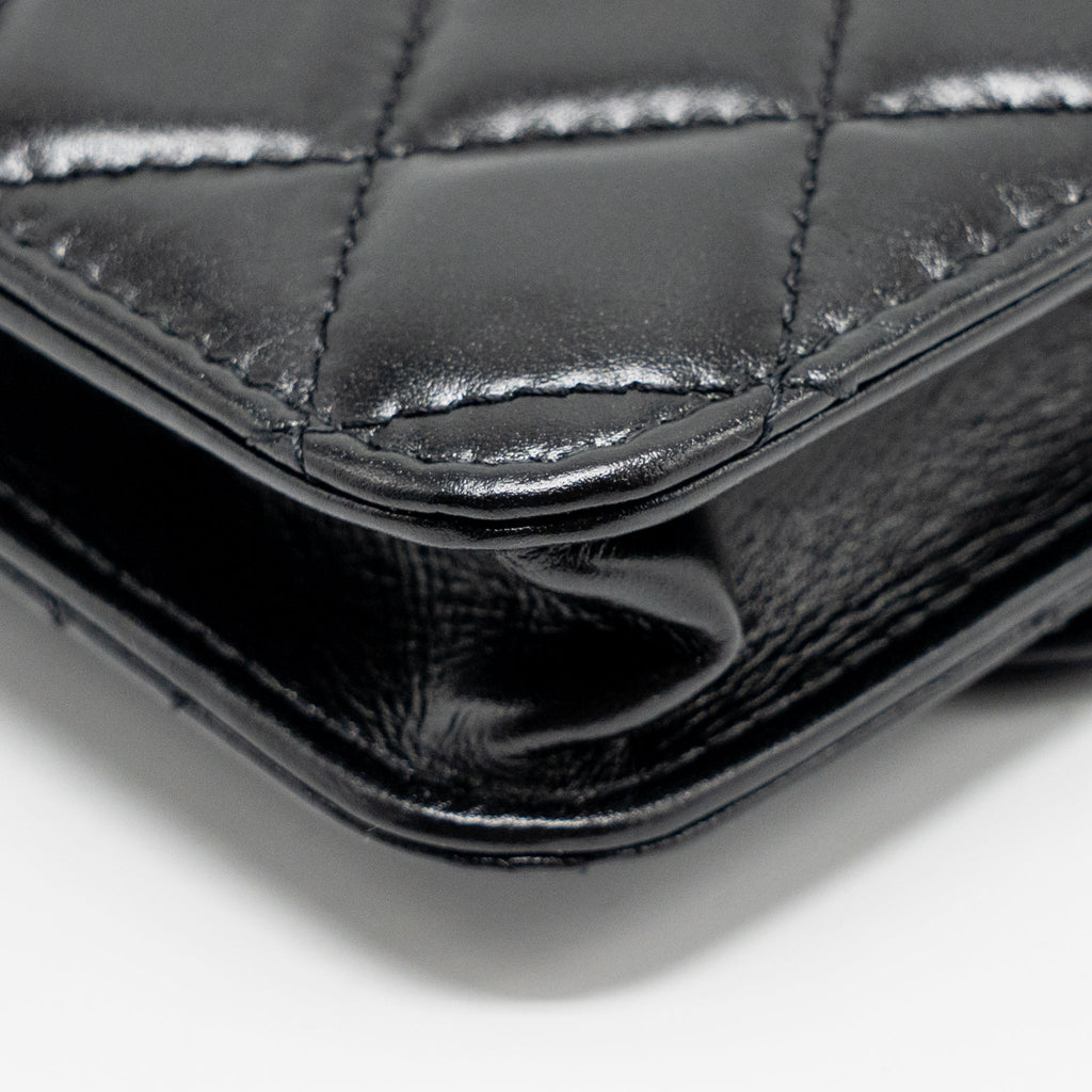 CHANEL CARD HOLDER WITH MAXI PEARLS CHAIN LAMBSKIN BLACK LGHW