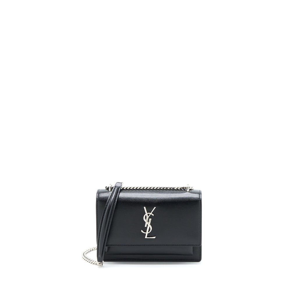SAINT LAURENT SUNSET CHAIN WALLET SMOOTH CALFSKIN BLACK SHW
