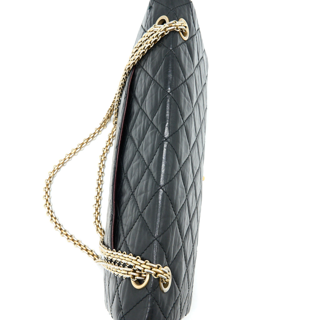 CHANEL 2.55 227 MAXI REISSUE FLAP BAG AGED CALFSKIN BLACK LGHW