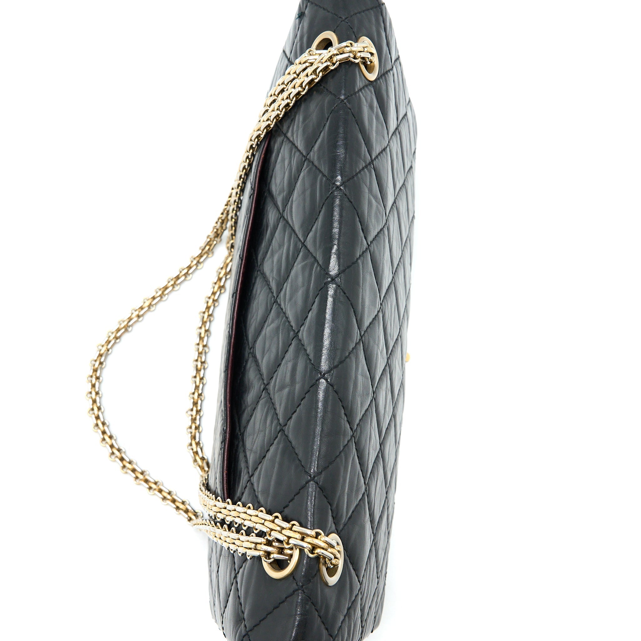 CHANEL 2.55 227 MAXI REISSUE FLAP BAG AGED CALFSKIN BLACK LGHW