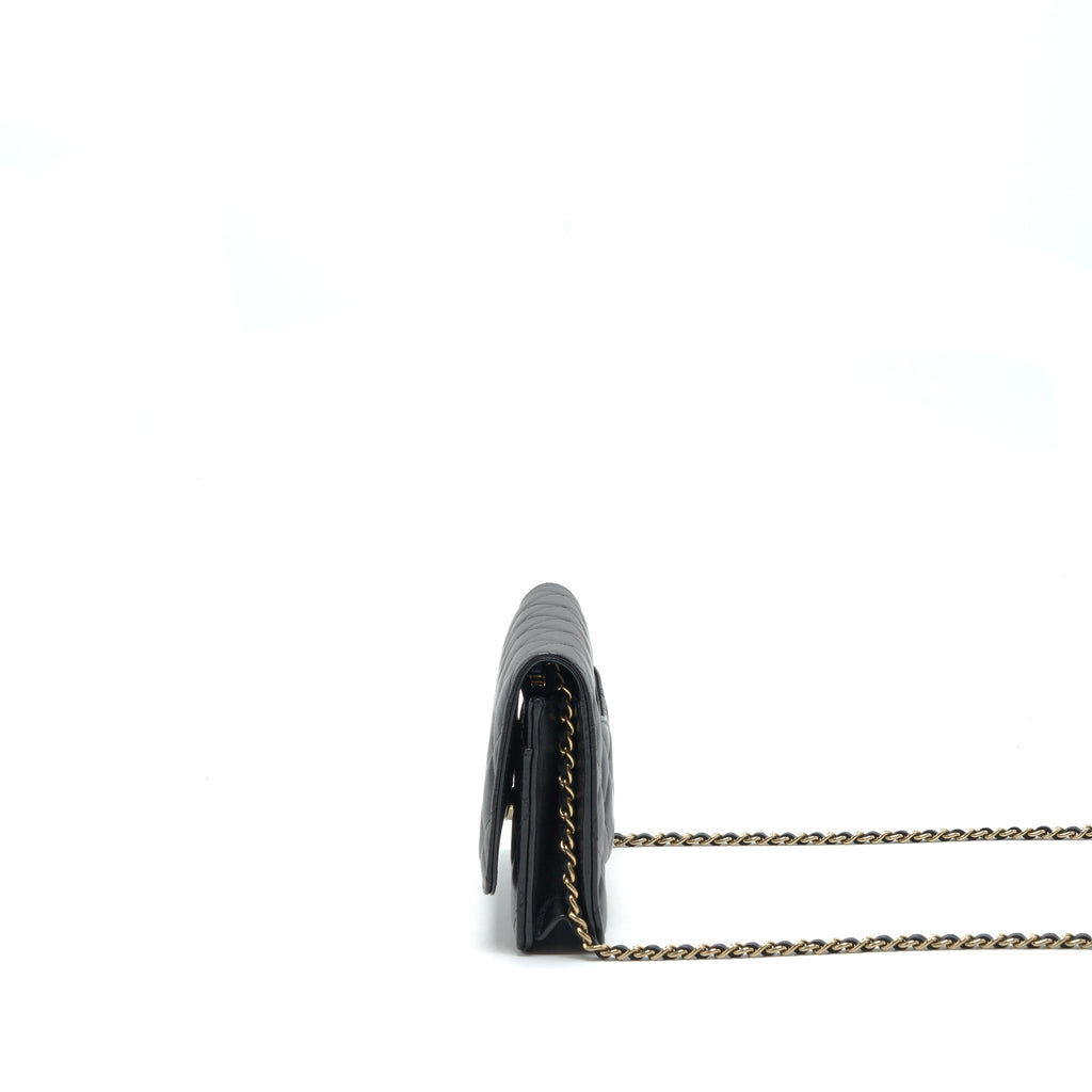 CHANEL RIBBON WALLET ON CHAIN LAMBSKIN BLACK LGHW (MICROCHIP)