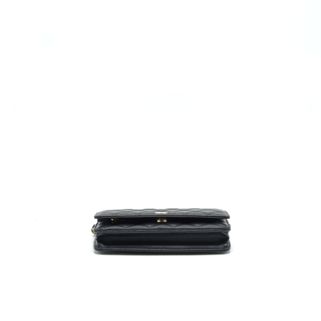 CHANEL RIBBON WALLET ON CHAIN LAMBSKIN BLACK LGHW (MICROCHIP)