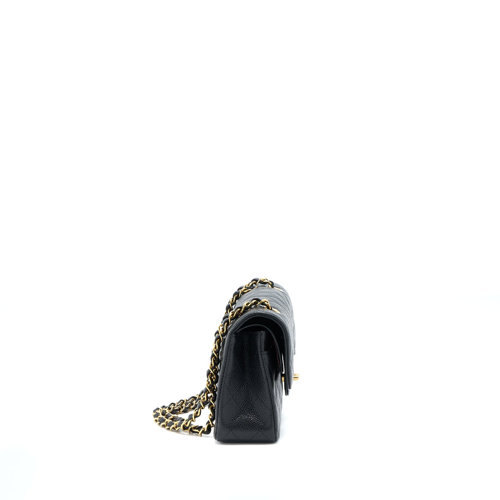 CHANEL SMALL CLASSIC DOUBLE FLAP BAG CAVIAR BLACK GHW (MICROCHIP)