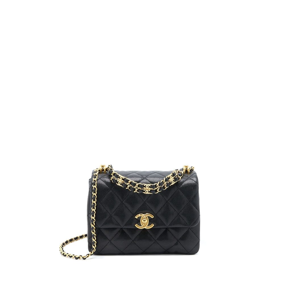 CHANEL 22K COCO FIRST CAVIAR LEATHER BLACK GHW (MICROCHIP)