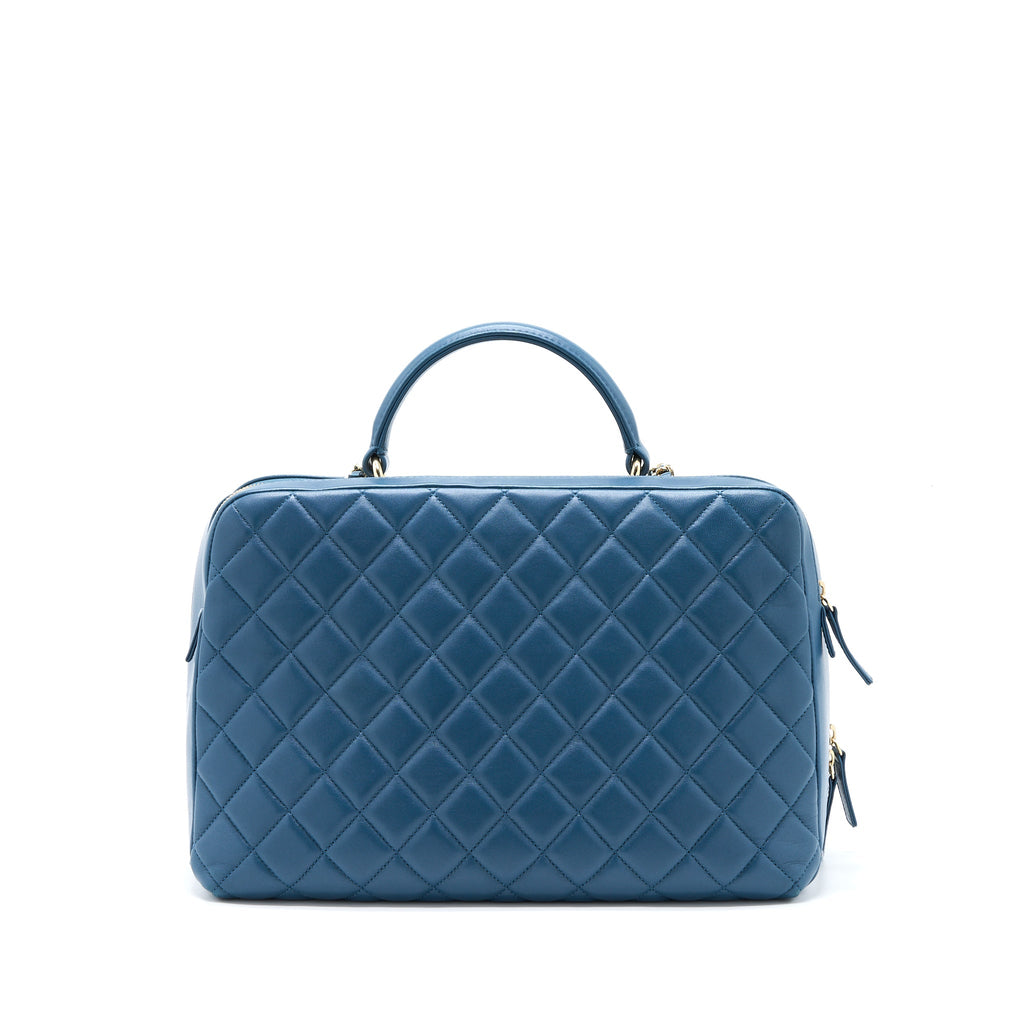 CHANEL QUILTED LARGE TRENDY CC BOWLING BAG LAMBSKIN BLUE LGHW