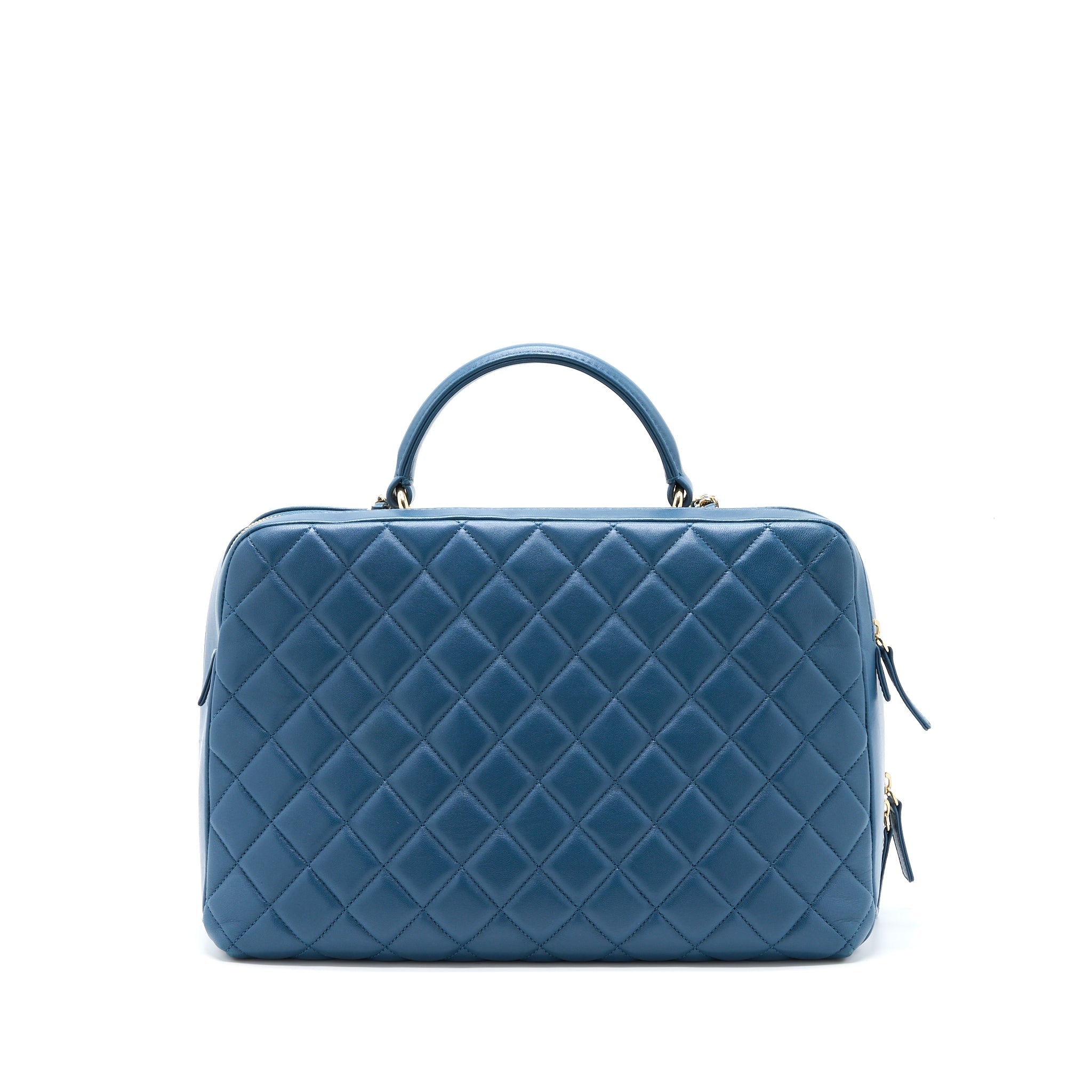CHANEL QUILTED LARGE TRENDY CC BOWLING BAG LAMBSKIN BLUE LGHW