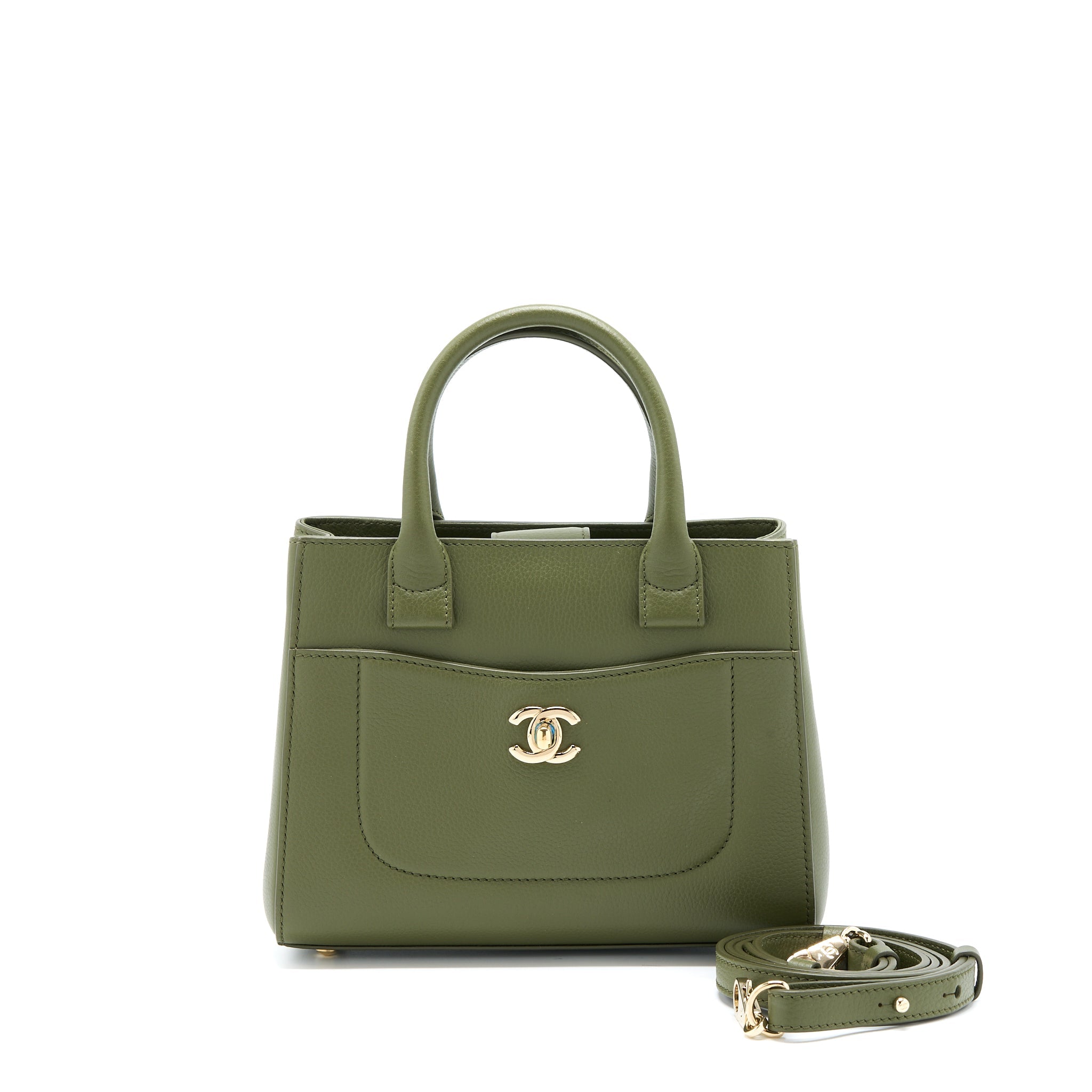 CHANEL SMALL TOP HANDLE TOTE CALFSKIN GREEN LGHW