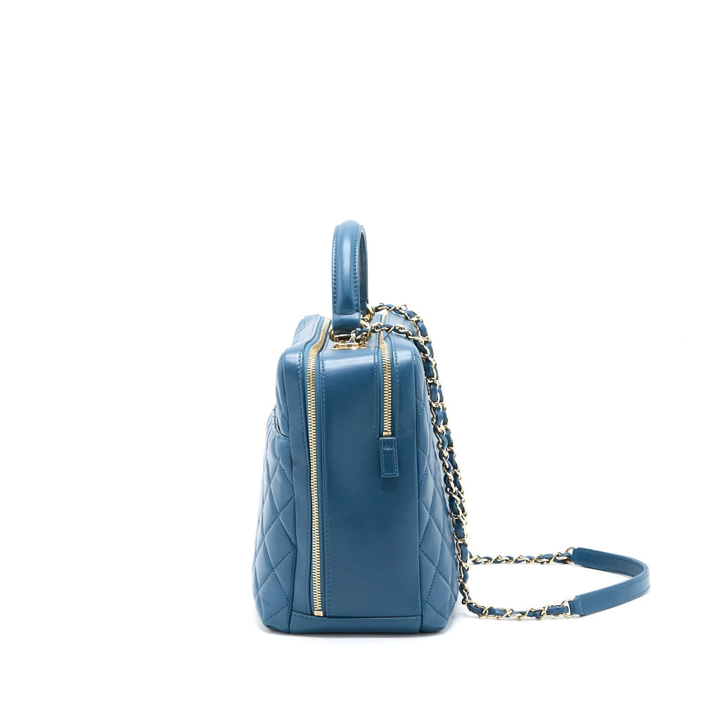CHANEL QUILTED LARGE TRENDY CC BOWLING BAG LAMBSKIN BLUE LGHW