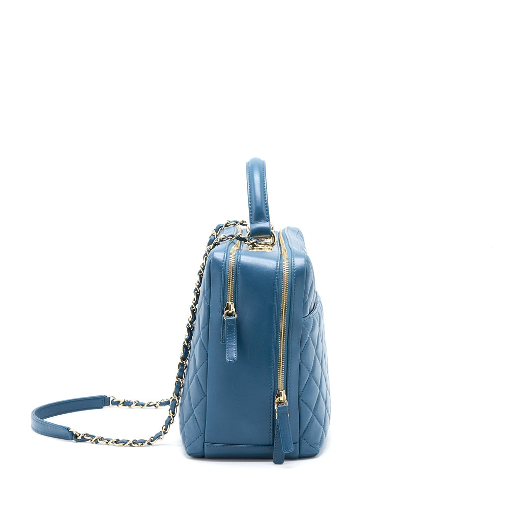 CHANEL QUILTED LARGE TRENDY CC BOWLING BAG LAMBSKIN BLUE LGHW