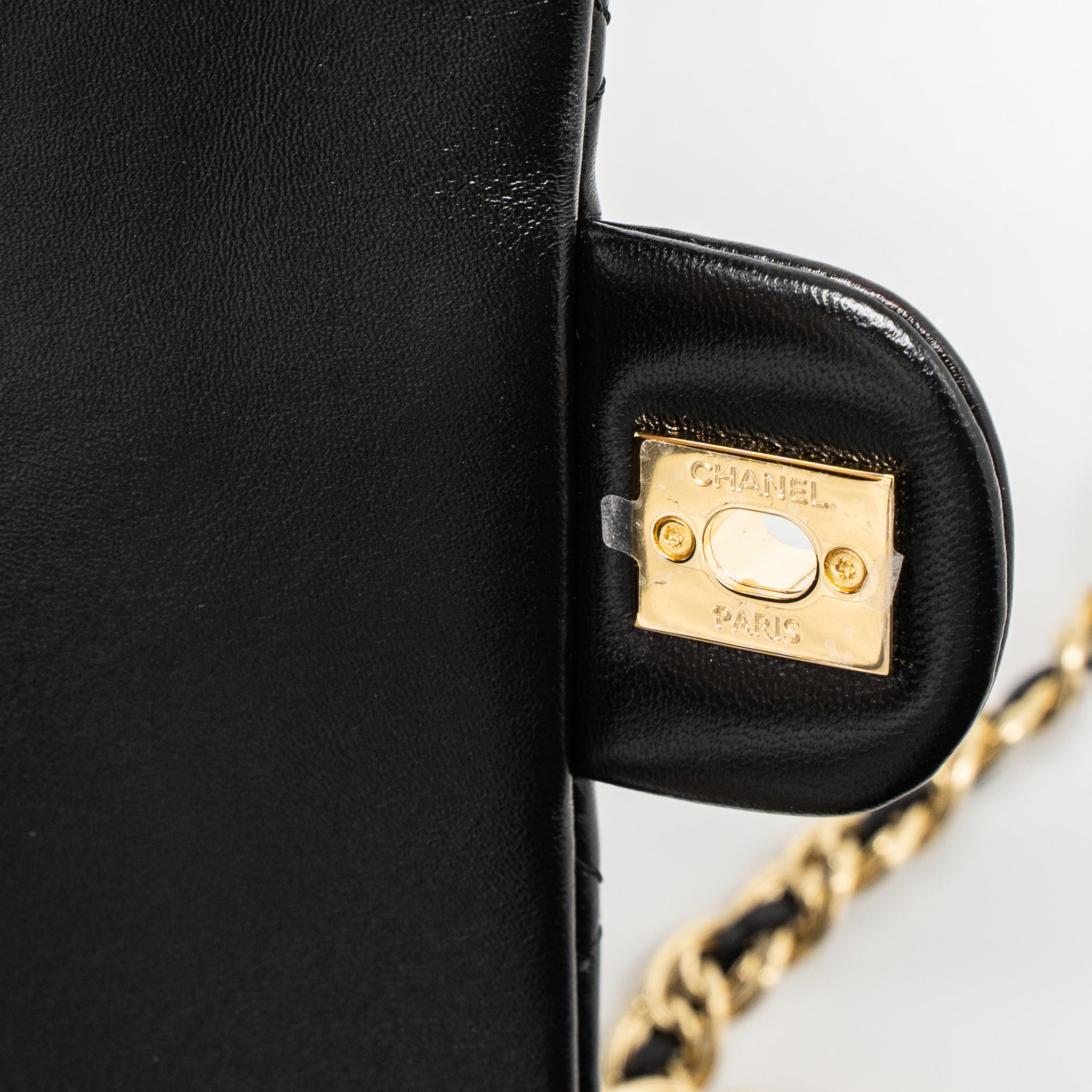 CHANEL 23S DETAIL TOP HANDLE MINI RECTANGULAR FLAP BAG SHINY LAMBSKIN BLACK GHW (MICROCHIP)