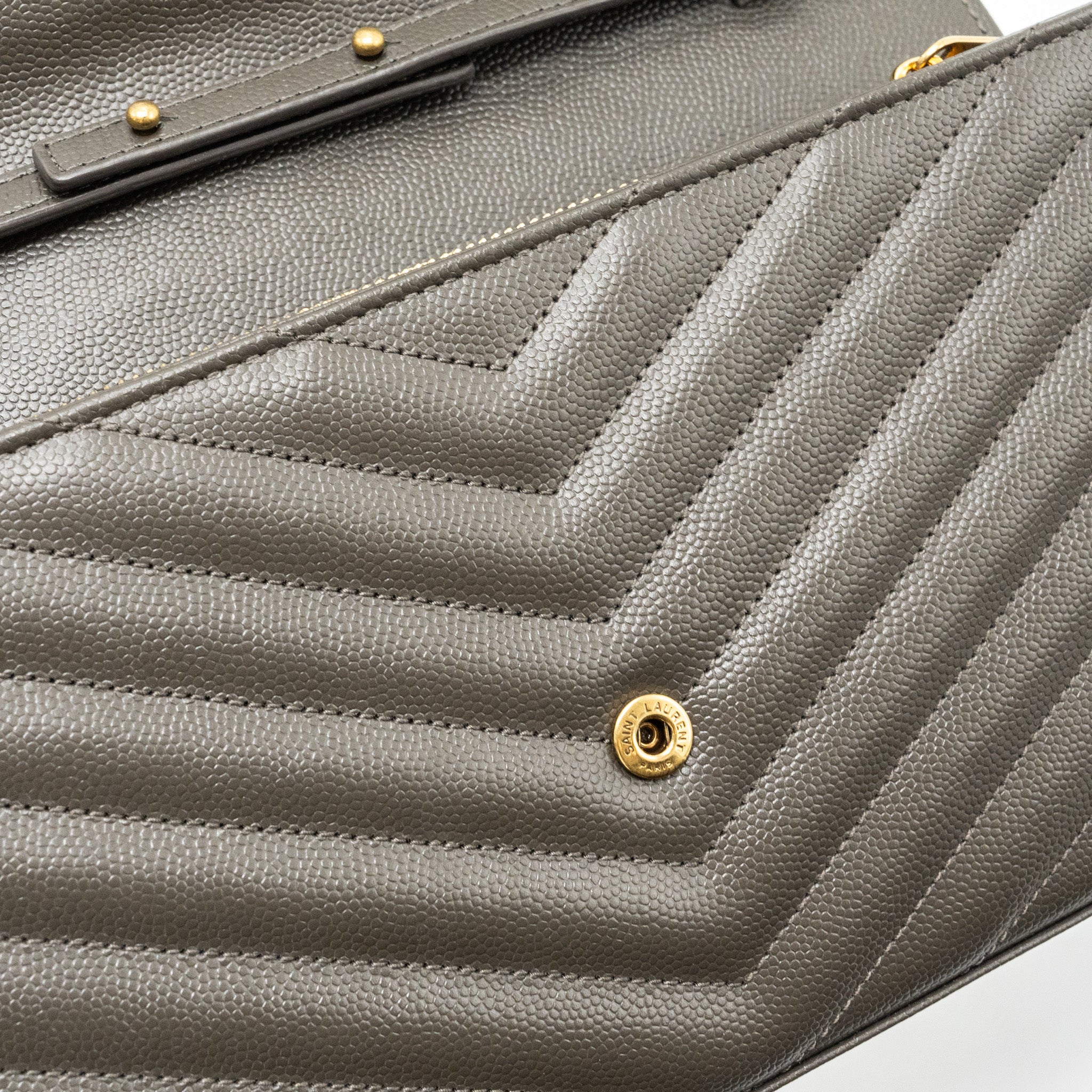 SAINT LAURENT/YSL ENVELOP CHAIN BAG GRAINED CALFSKIN DARK GREEN GHW