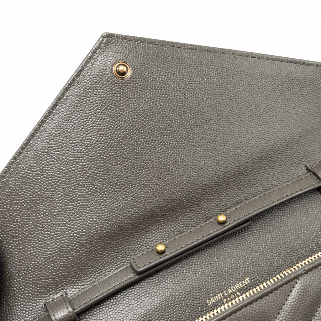 SAINT LAURENT/YSL ENVELOP CHAIN BAG GRAINED CALFSKIN DARK GREEN GHW