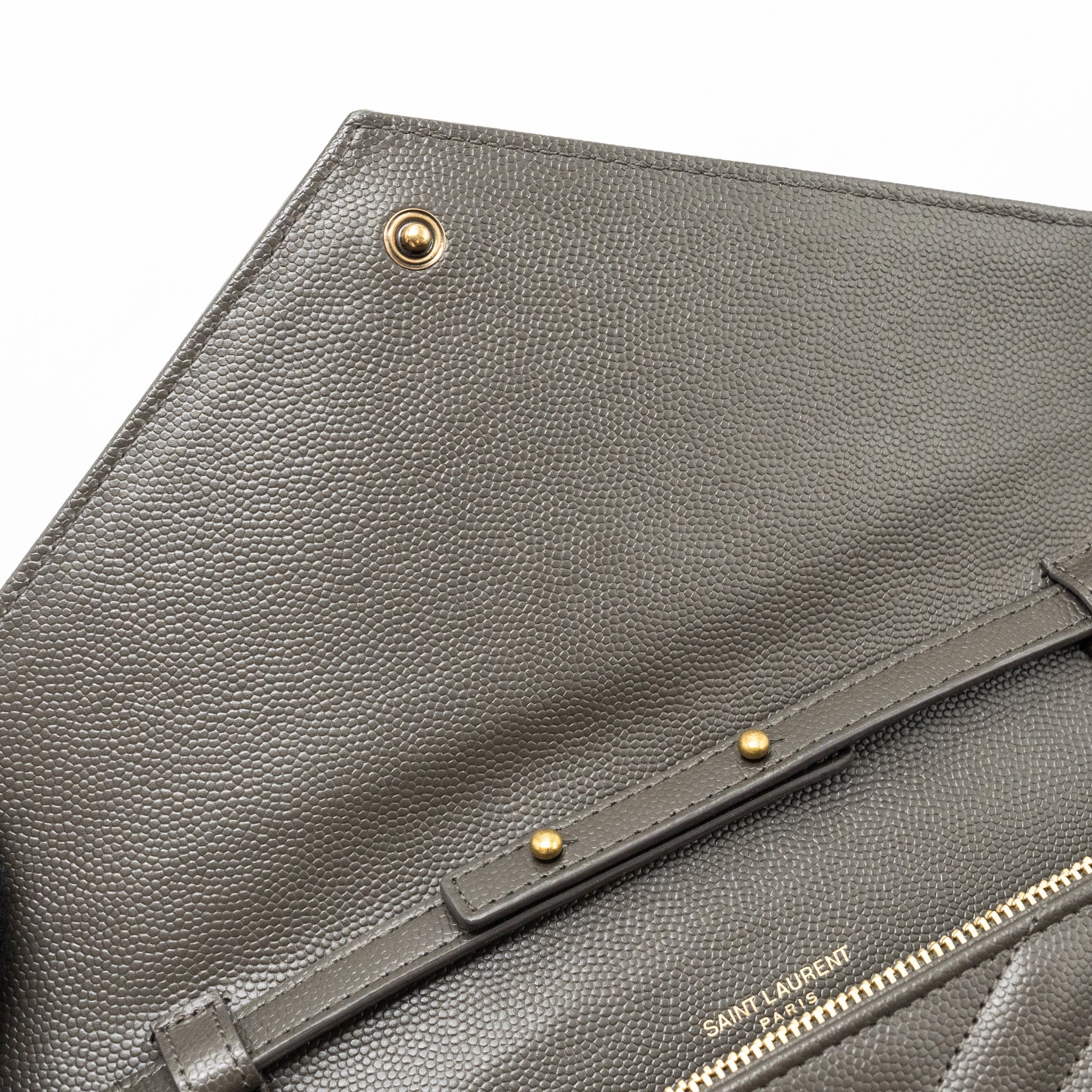 SAINT LAURENT/YSL ENVELOP CHAIN BAG GRAINED CALFSKIN DARK GREEN GHW