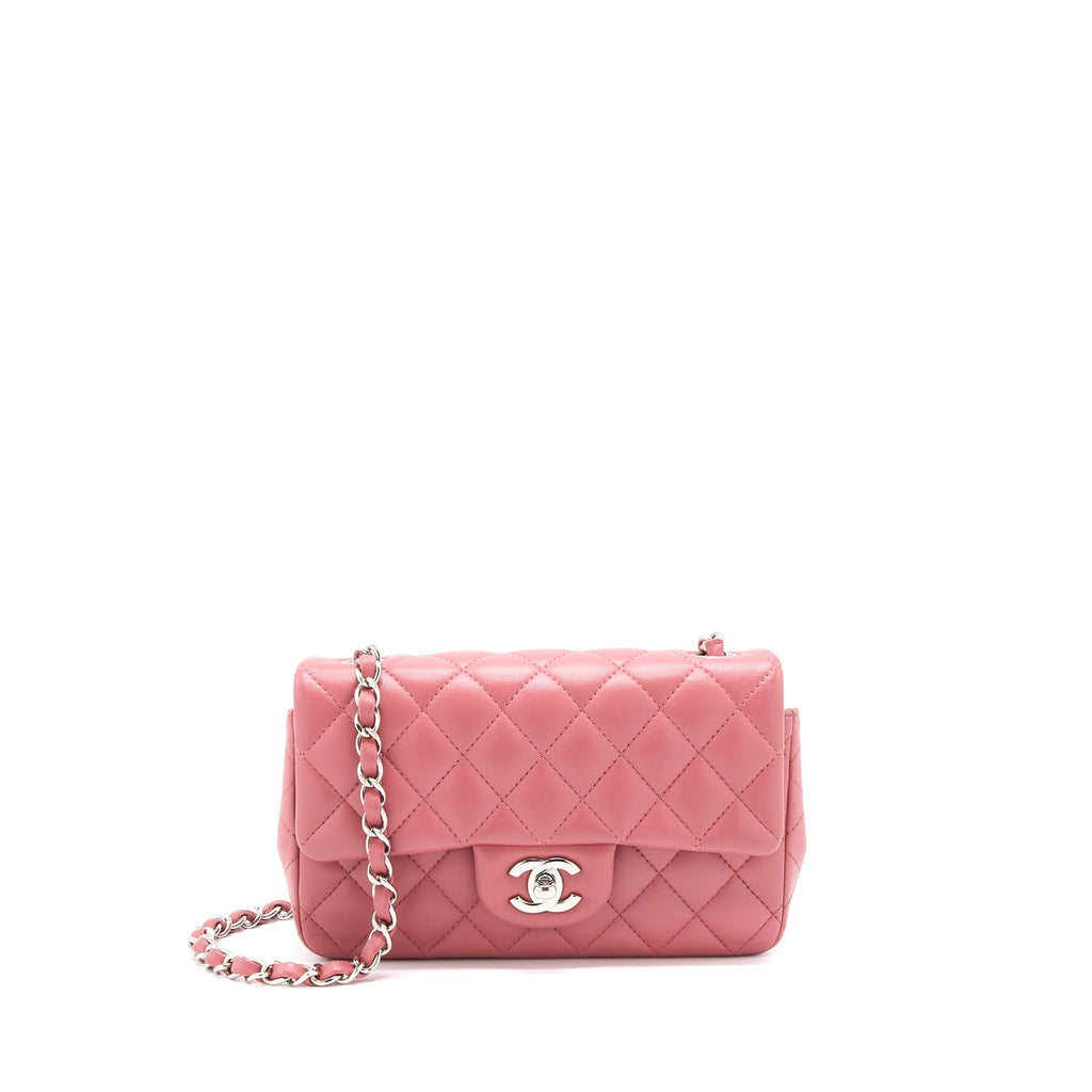 CHANEL MINI RECTANGULAR FLAP BAG LAMBSKIN PINK SHW