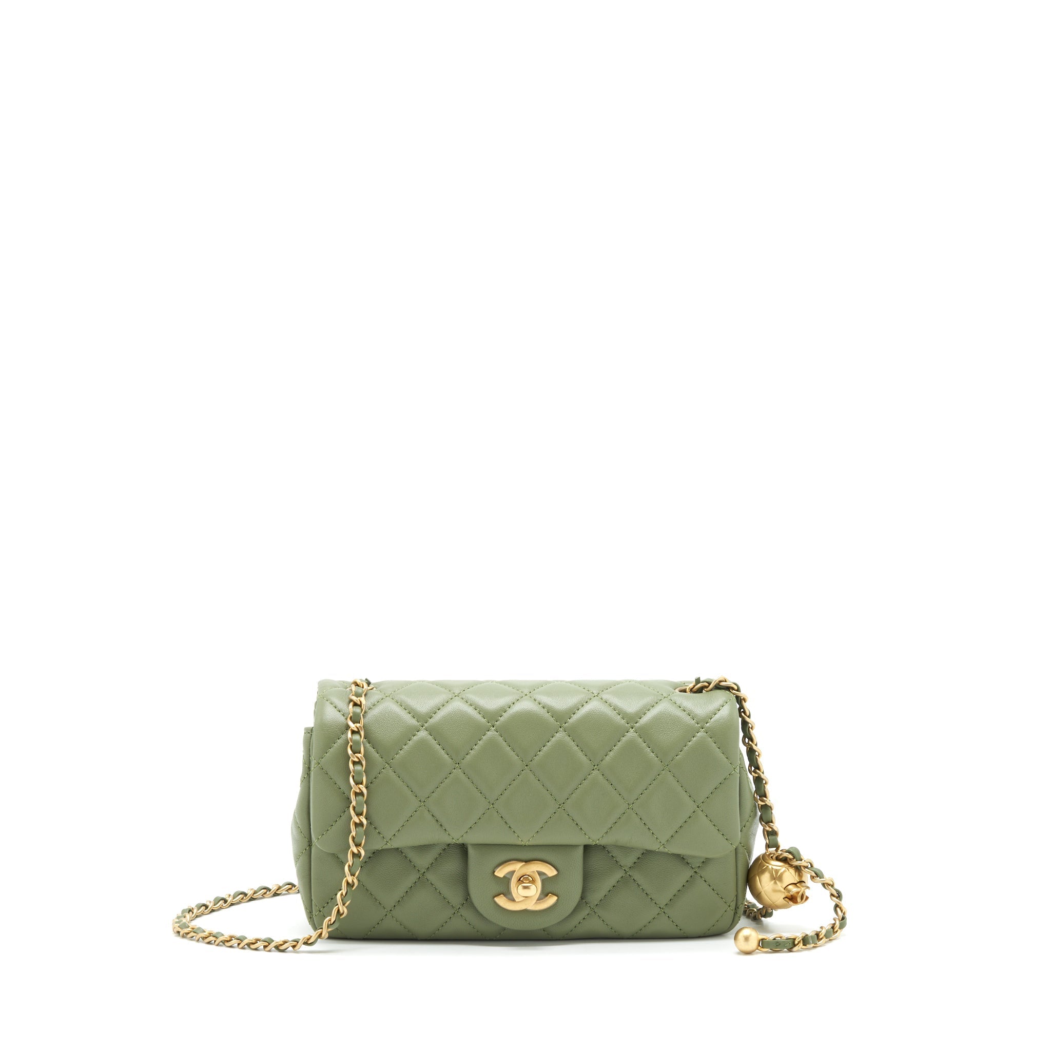CHANEL PEARL CRUSH MINI RECTANGULAR FLAP BAG 21B LAMBSKIN GREEN GHW