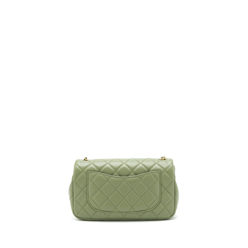 CHANEL PEARL CRUSH MINI RECTANGULAR FLAP BAG 21B LAMBSKIN GREEN GHW