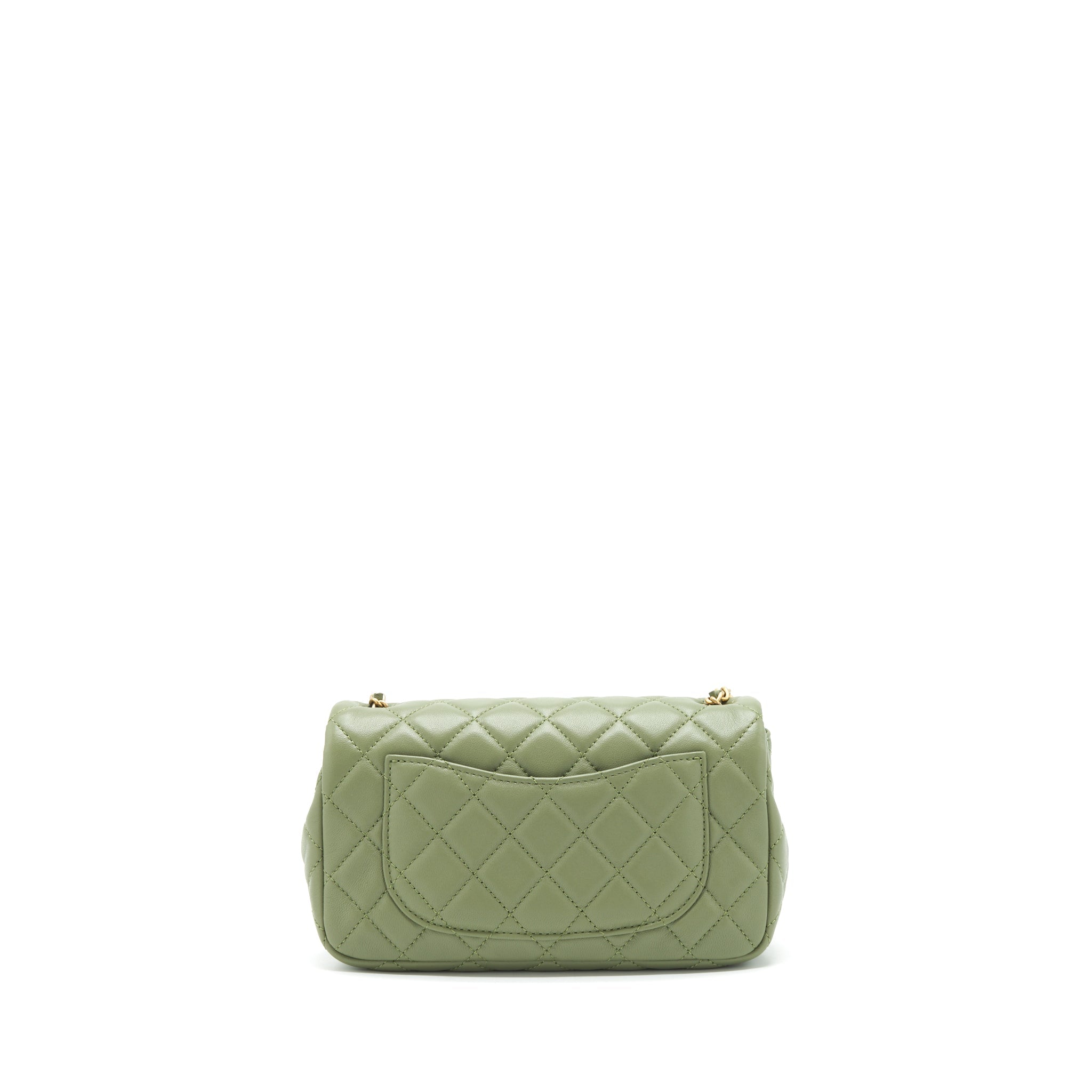 CHANEL PEARL CRUSH MINI RECTANGULAR FLAP BAG 21B LAMBSKIN GREEN GHW