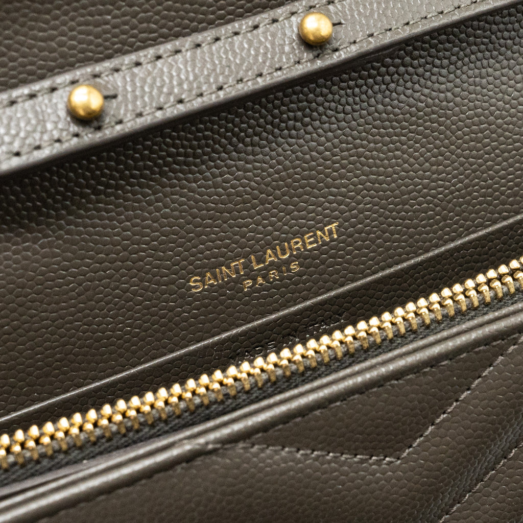 SAINT LAURENT/YSL ENVELOP CHAIN BAG GRAINED CALFSKIN DARK GREEN GHW