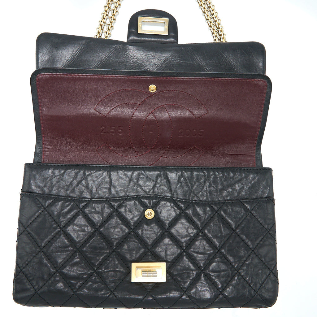 CHANEL 2.55 227 MAXI REISSUE FLAP BAG AGED CALFSKIN BLACK LGHW