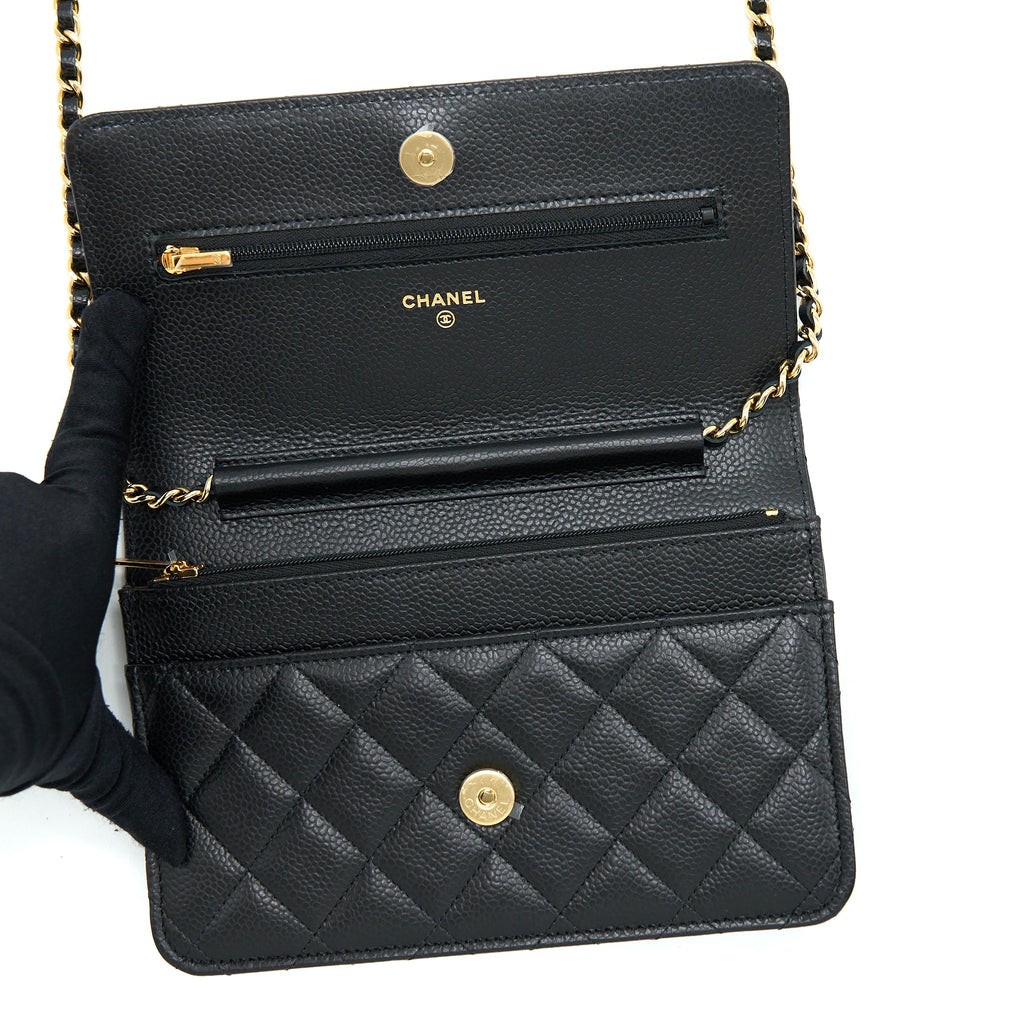 CHANEL CLASSIC WALLET ON CHAIN CAVIAR BLACK GHW (MICROCHIP)