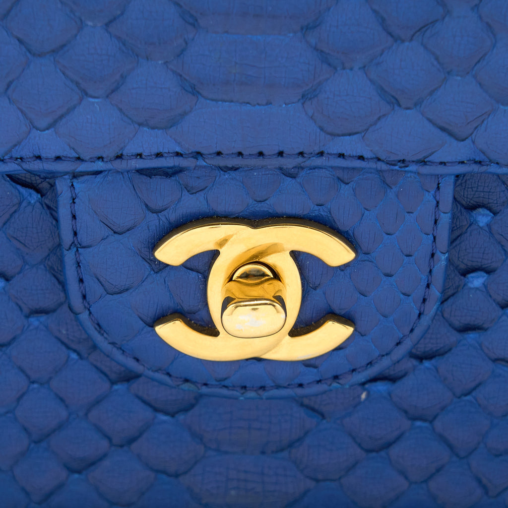 CHANEL MEDIUM CLASSIC DOUBLE FLAP BAG PYTHON BLUE GHW