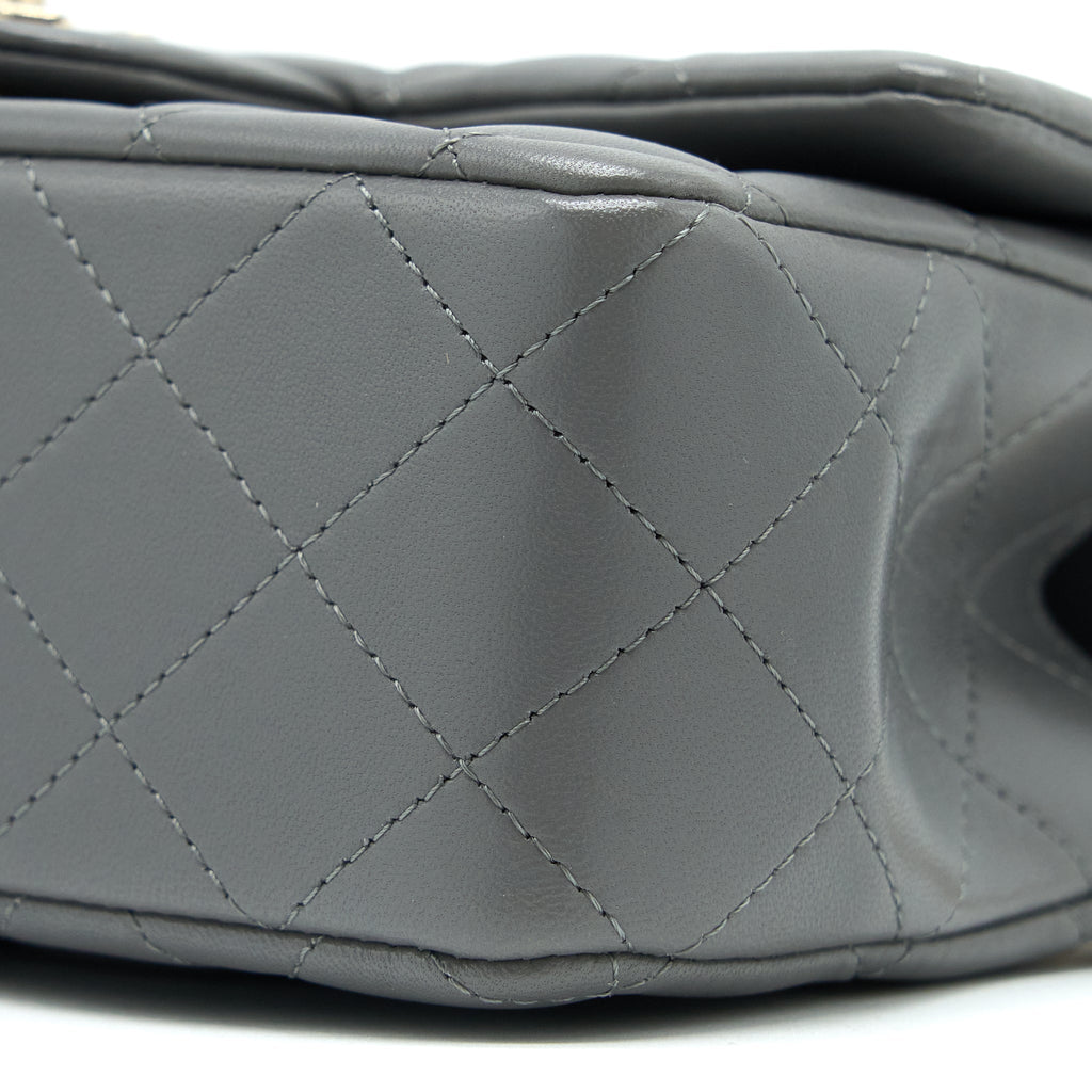 CHANEL TOP HANDLE MINI RECTANGULAR FLAP BAG LAMBSKIN GREY LGHW (MICROCHIP)