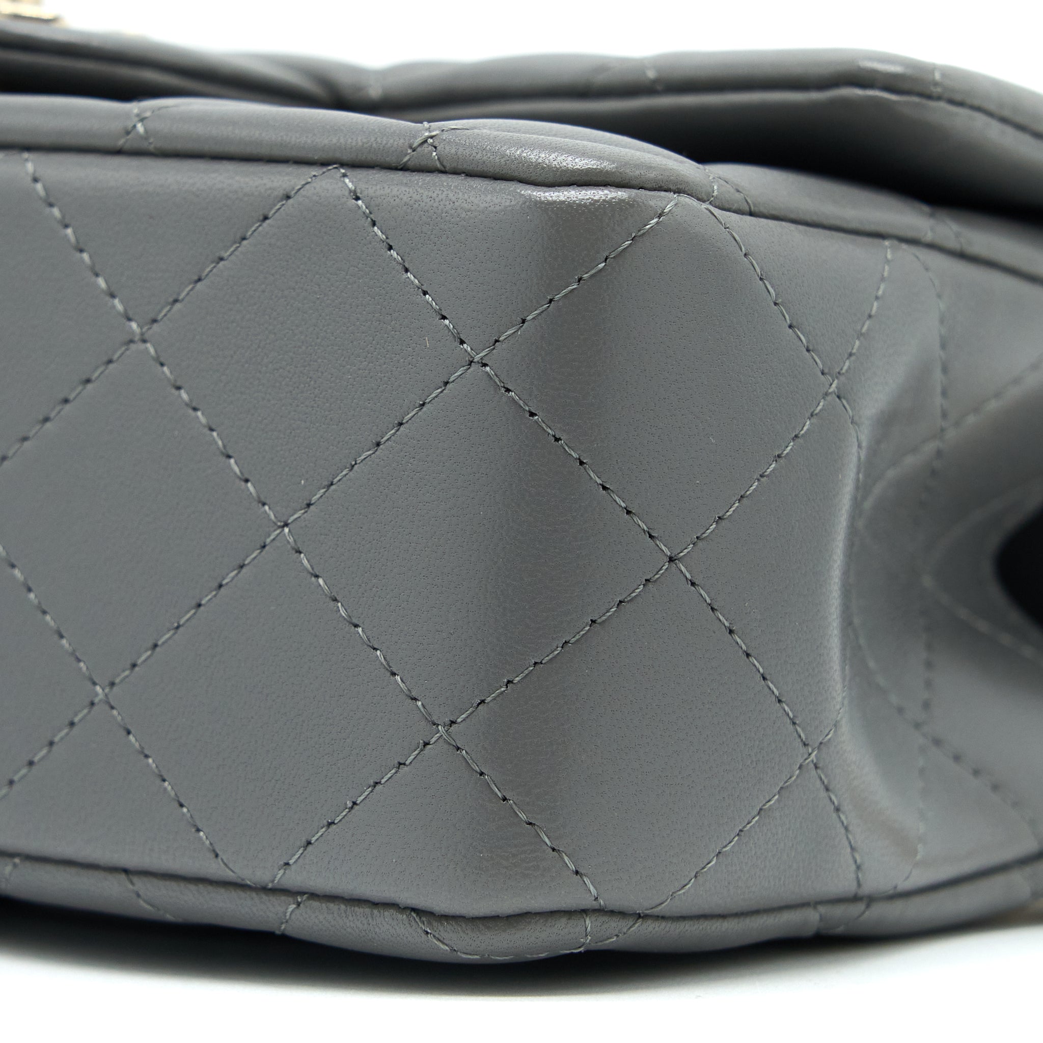 CHANEL TOP HANDLE MINI RECTANGULAR FLAP BAG LAMBSKIN GREY LGHW (MICROCHIP)