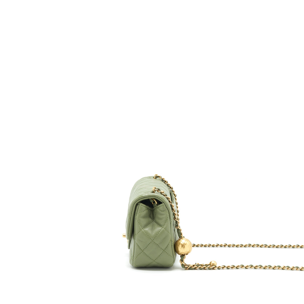 CHANEL PEARL CRUSH MINI RECTANGULAR FLAP BAG 21B LAMBSKIN GREEN GHW
