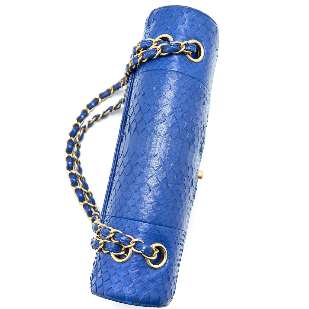 CHANEL MEDIUM CLASSIC DOUBLE FLAP BAG PYTHON BLUE GHW