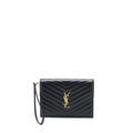 SAINT LAURENT/YSL ENVELOP CLUTCH GRAINED CALFSKIN BLACK GHW