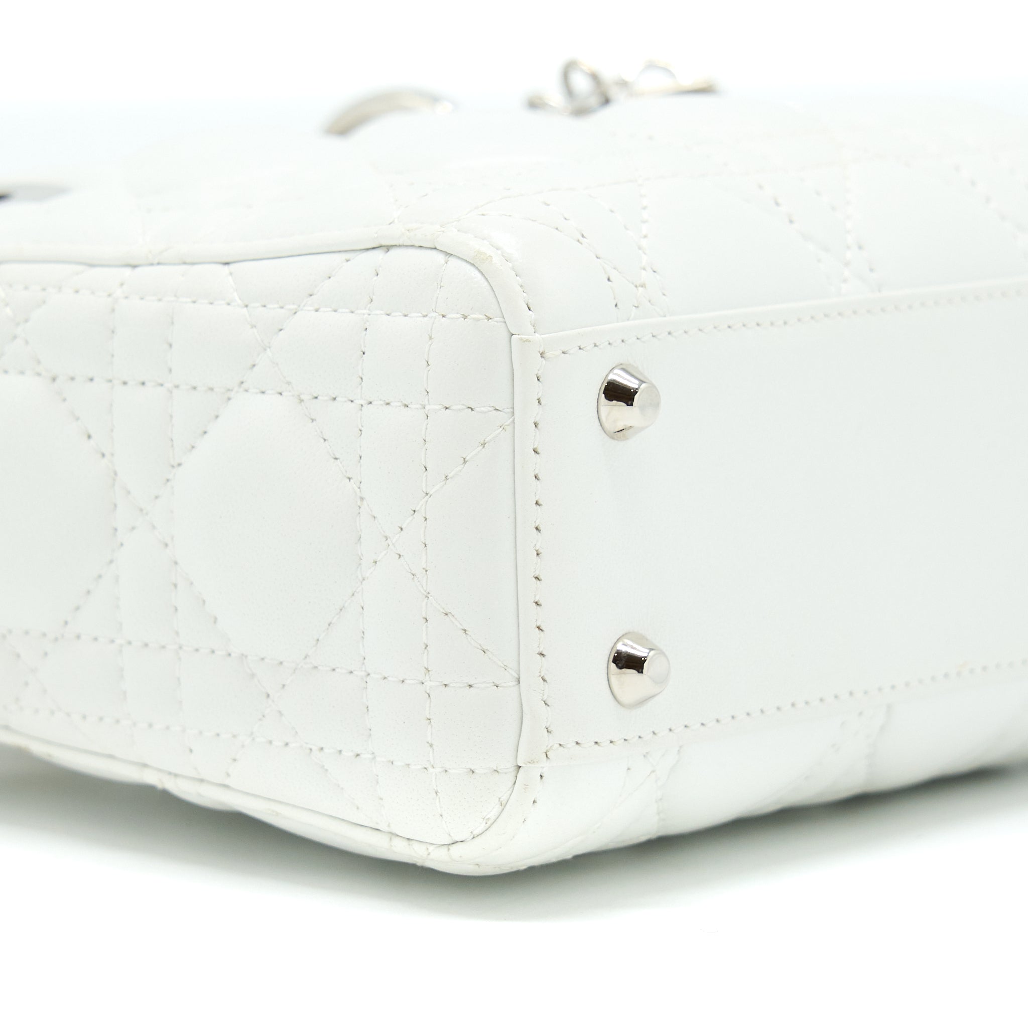 DIOR MINI LADY DIOR LAMBSKIN WHITE SHW
