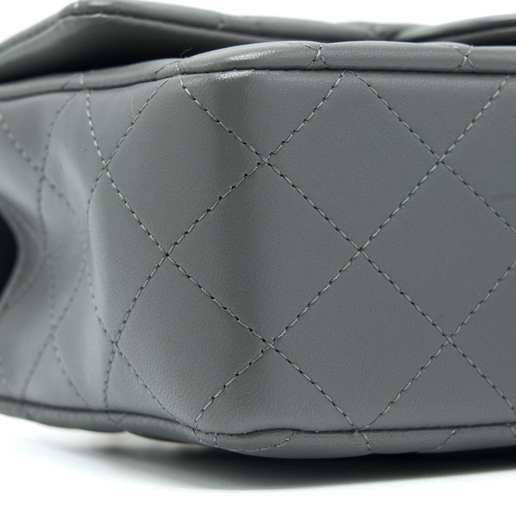CHANEL TOP HANDLE MINI RECTANGULAR FLAP BAG LAMBSKIN GREY LGHW (MICROCHIP)
