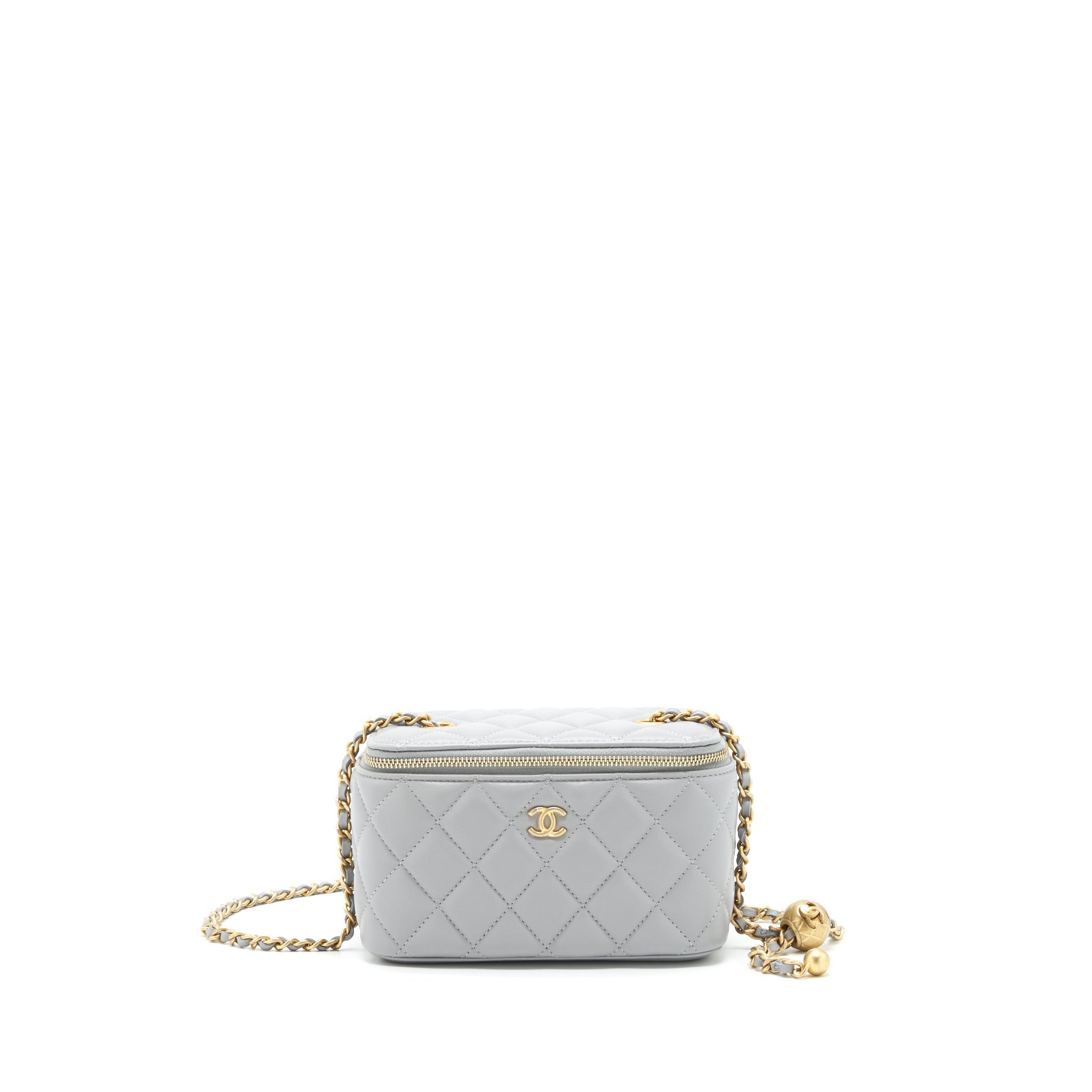 CHANEL 21B PEARL CRUSH LONG VANITY WITH CHAIN LAMBSKIN GREY GHW