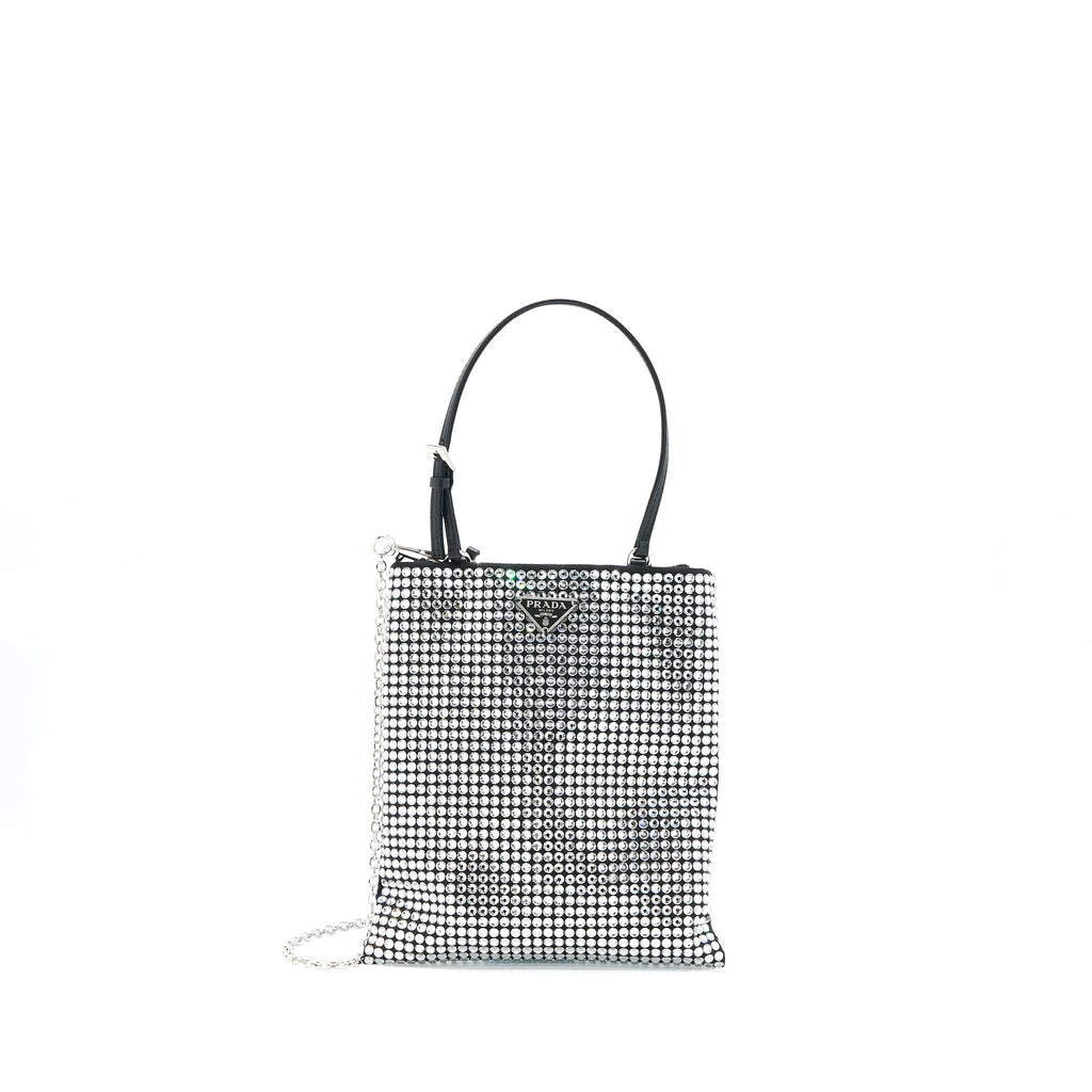 PRADA CRYSTAL SATIN HANDBAG WITH CRYSTAL BLACK SHW