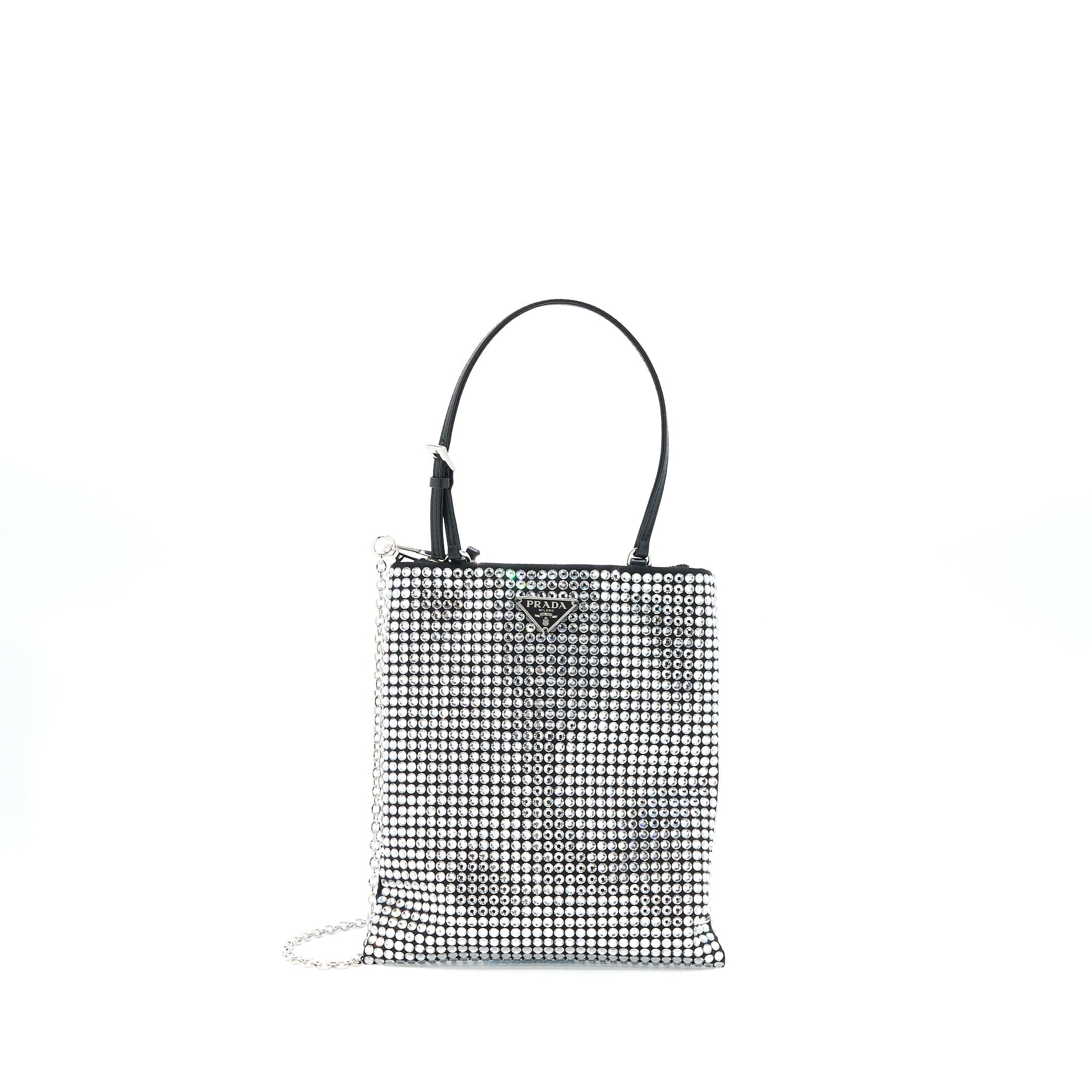 PRADA CRYSTAL SATIN HANDBAG WITH CRYSTAL BLACK SHW
