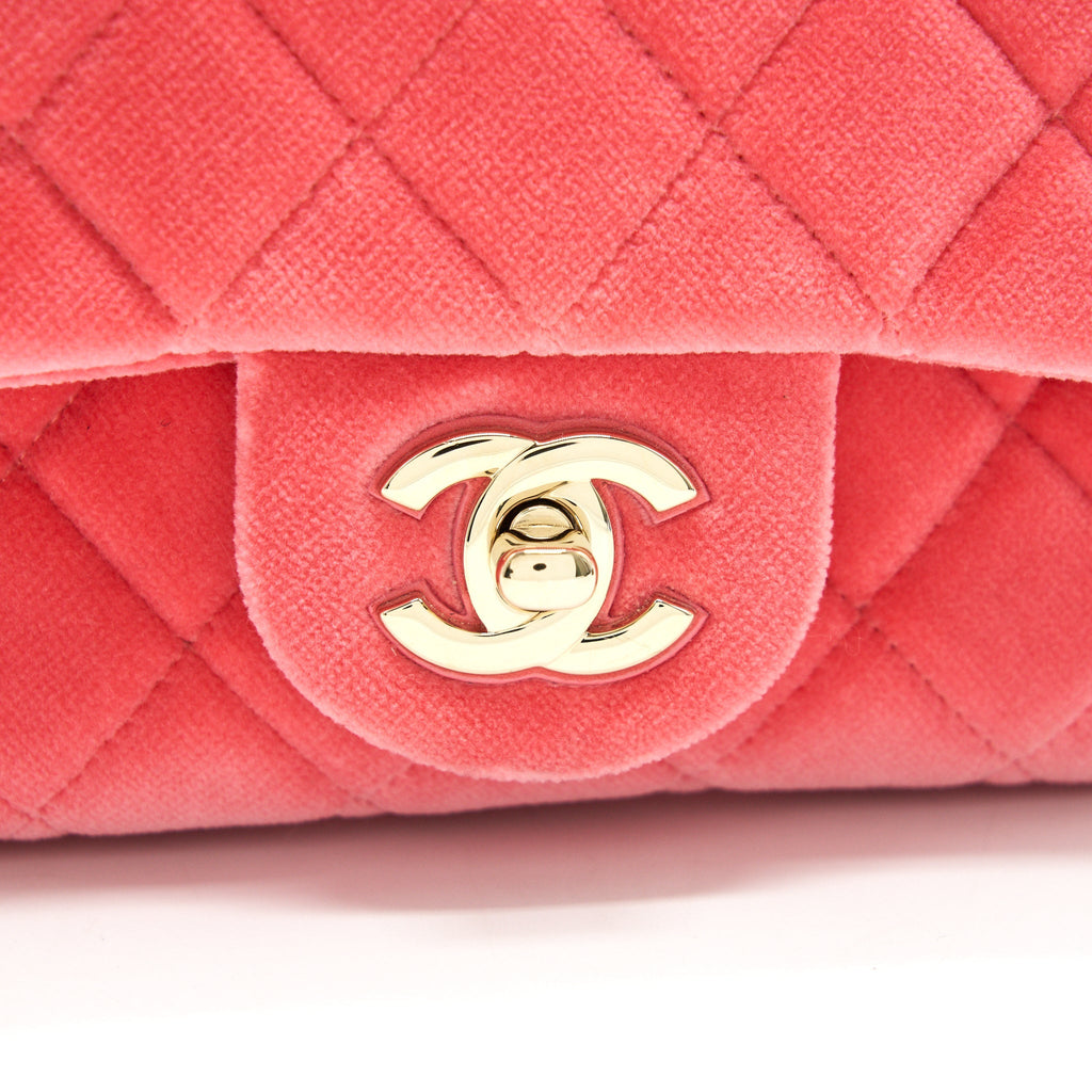 CHANEL VELVET QUILTED MINI SQUARE PEARL CRUSH FLAP BAG PINK