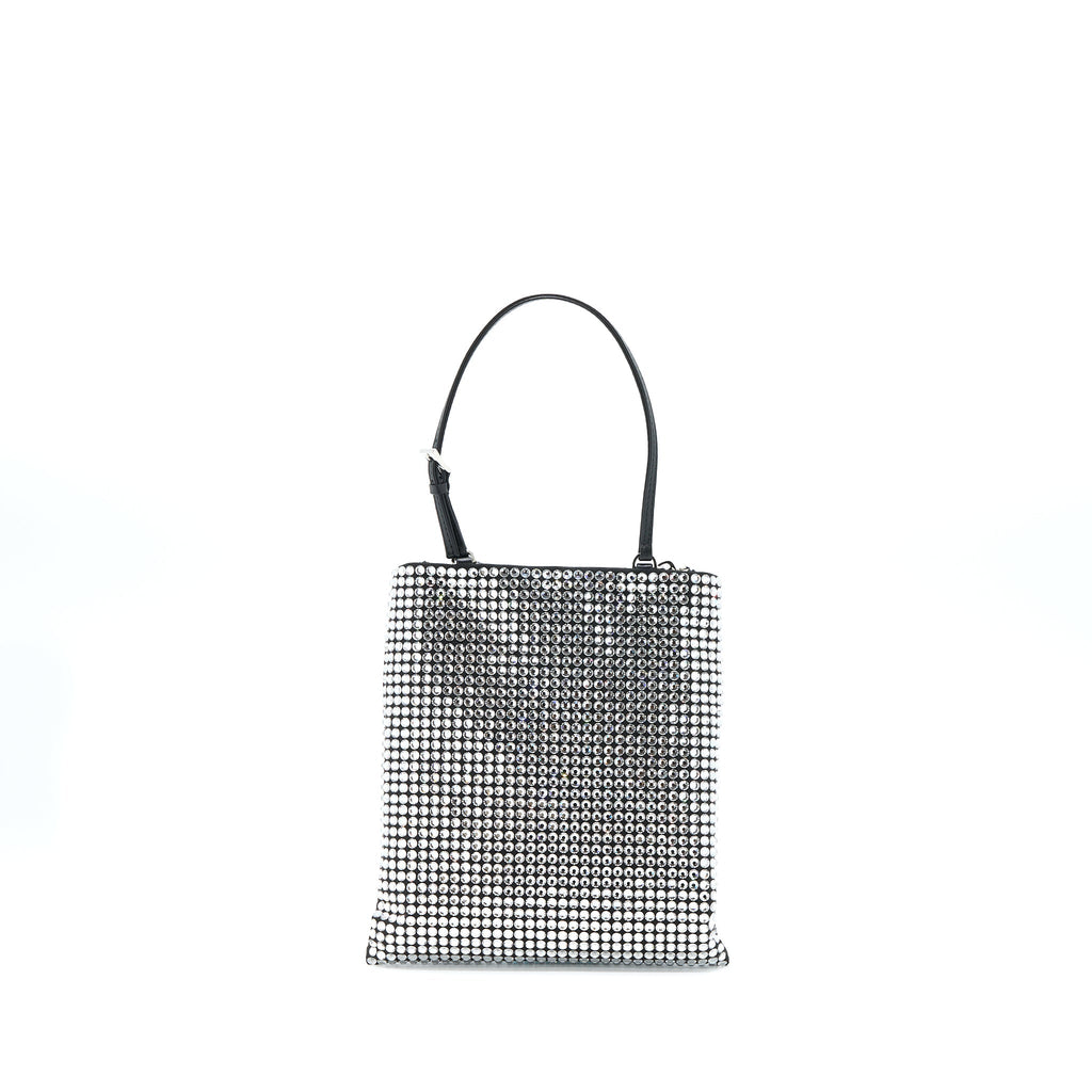 PRADA CRYSTAL SATIN HANDBAG WITH CRYSTAL BLACK SHW