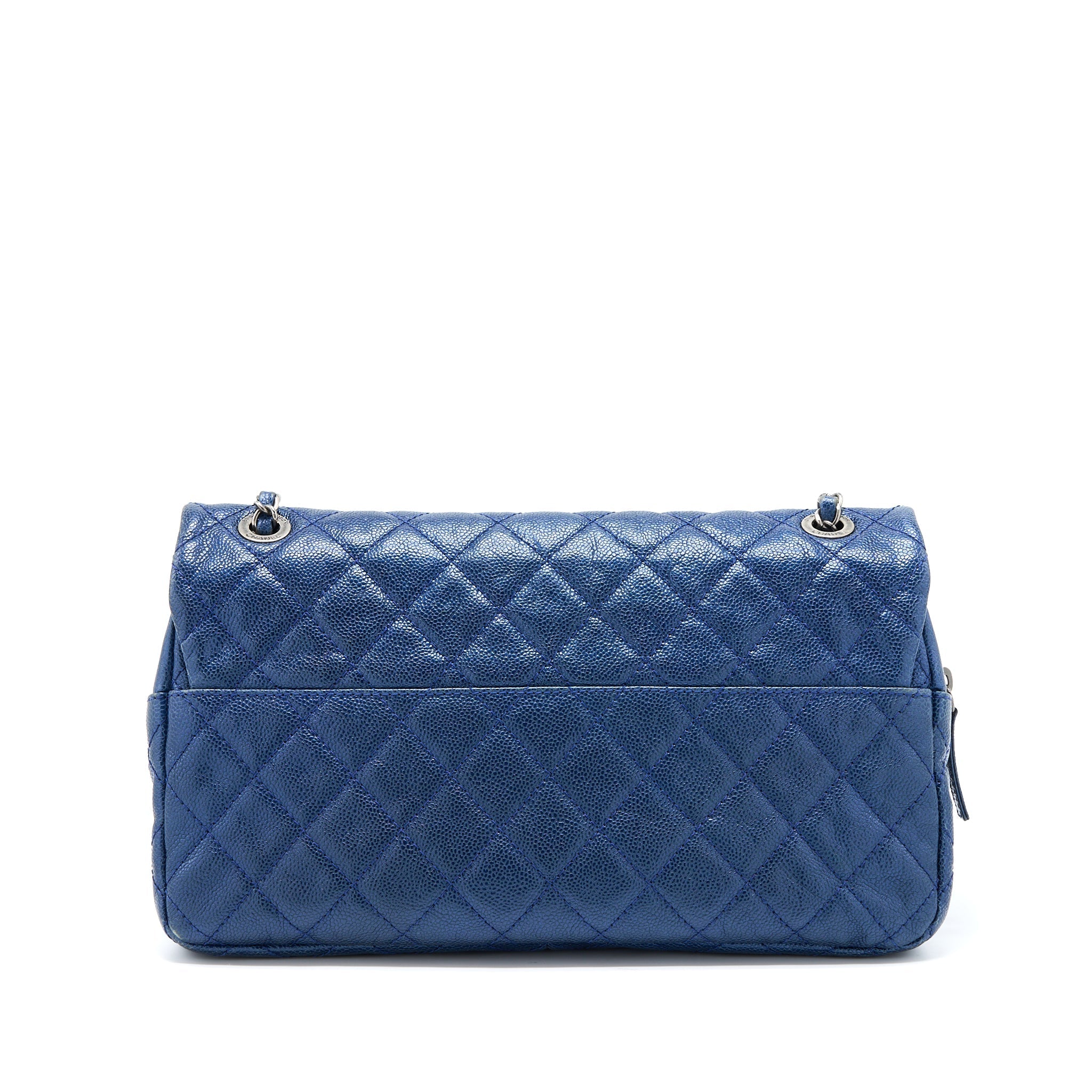 CHANEL SEASONAL SIGNAL FLAP BAG CAVIAR BLUE RUTHENIUM HARDWARE