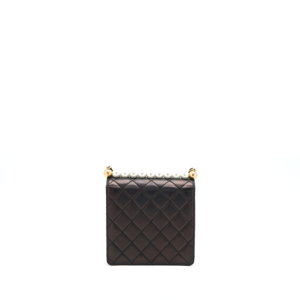 CHANEL VERTICAL PEARL FLAP BAG GOATSKIN BLACK GHW