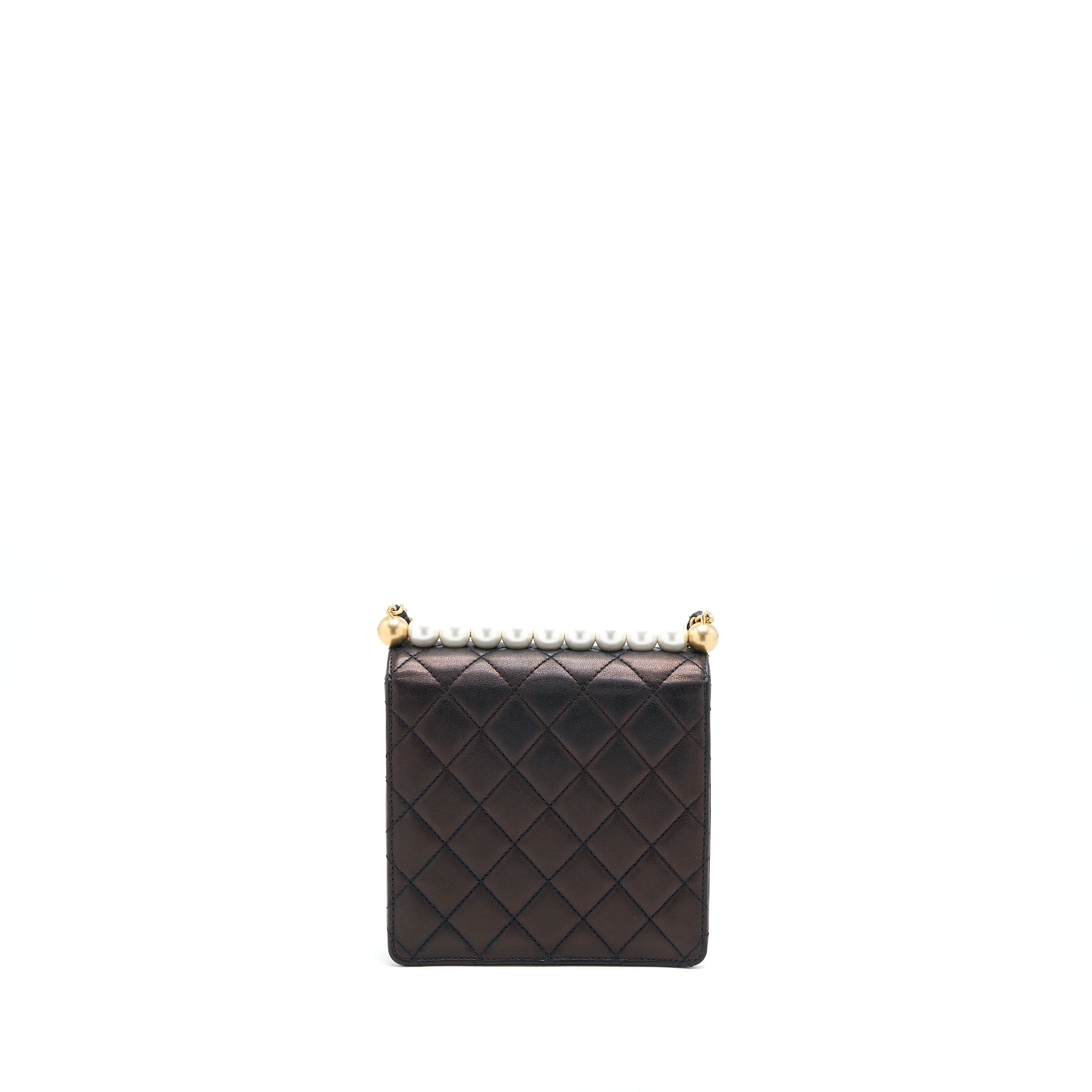 CHANEL VERTICAL PEARL FLAP BAG GOATSKIN BLACK GHW